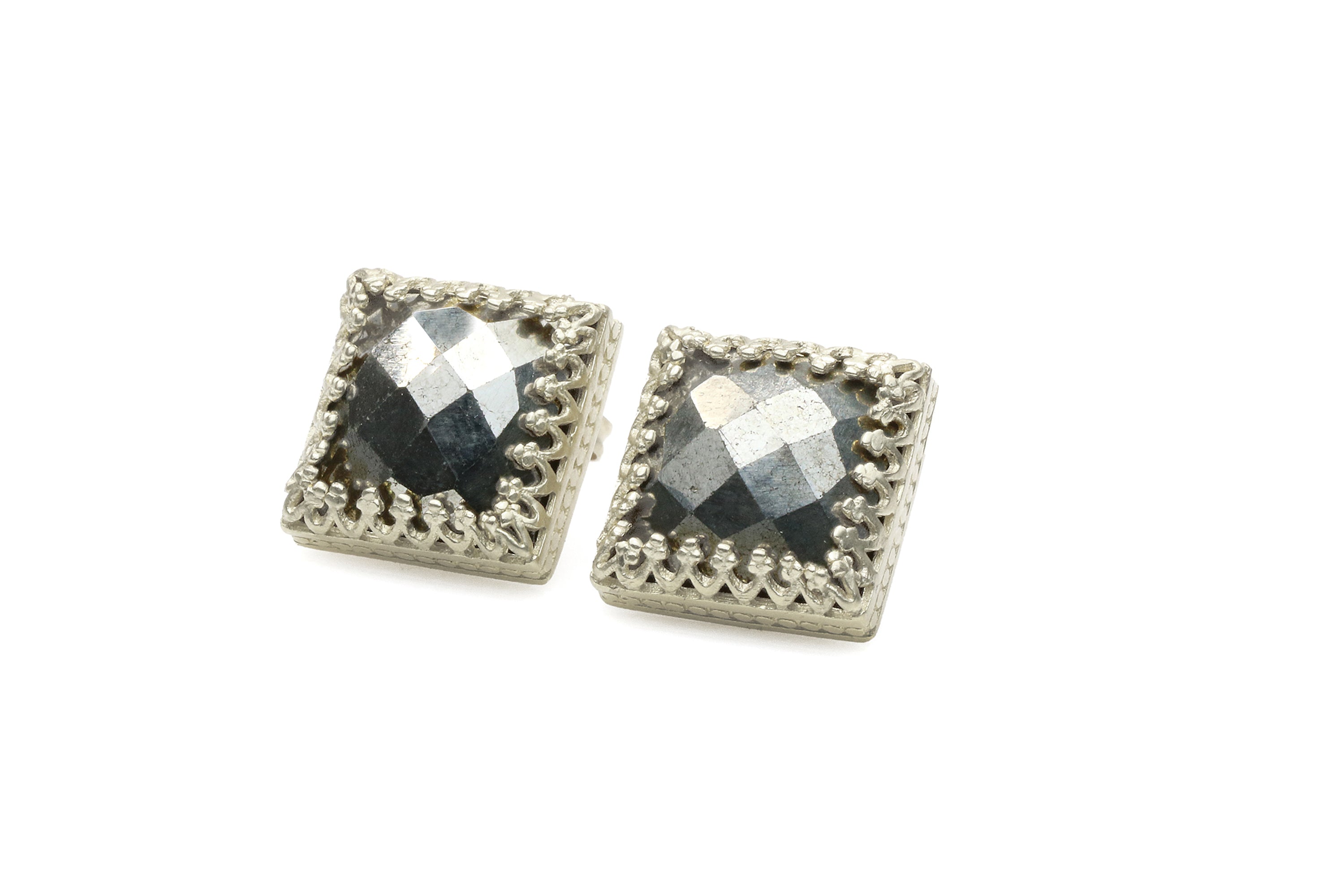 Handmade Square Pyrite Gold Earrings Earrings Anemone Jewelry