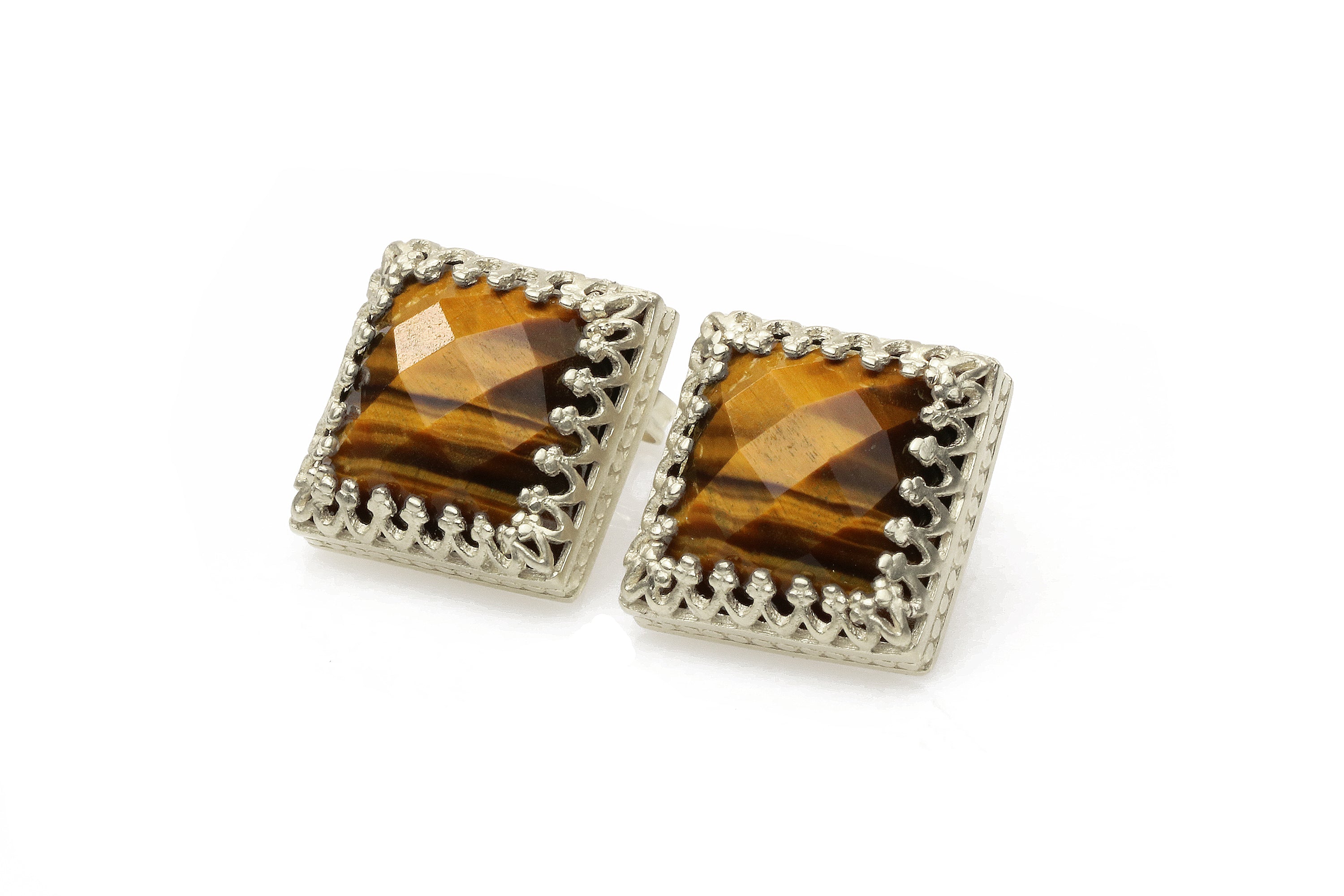 Square Tiger Eye Gemstone Stud Earrings Earrings Anemone Jewelry