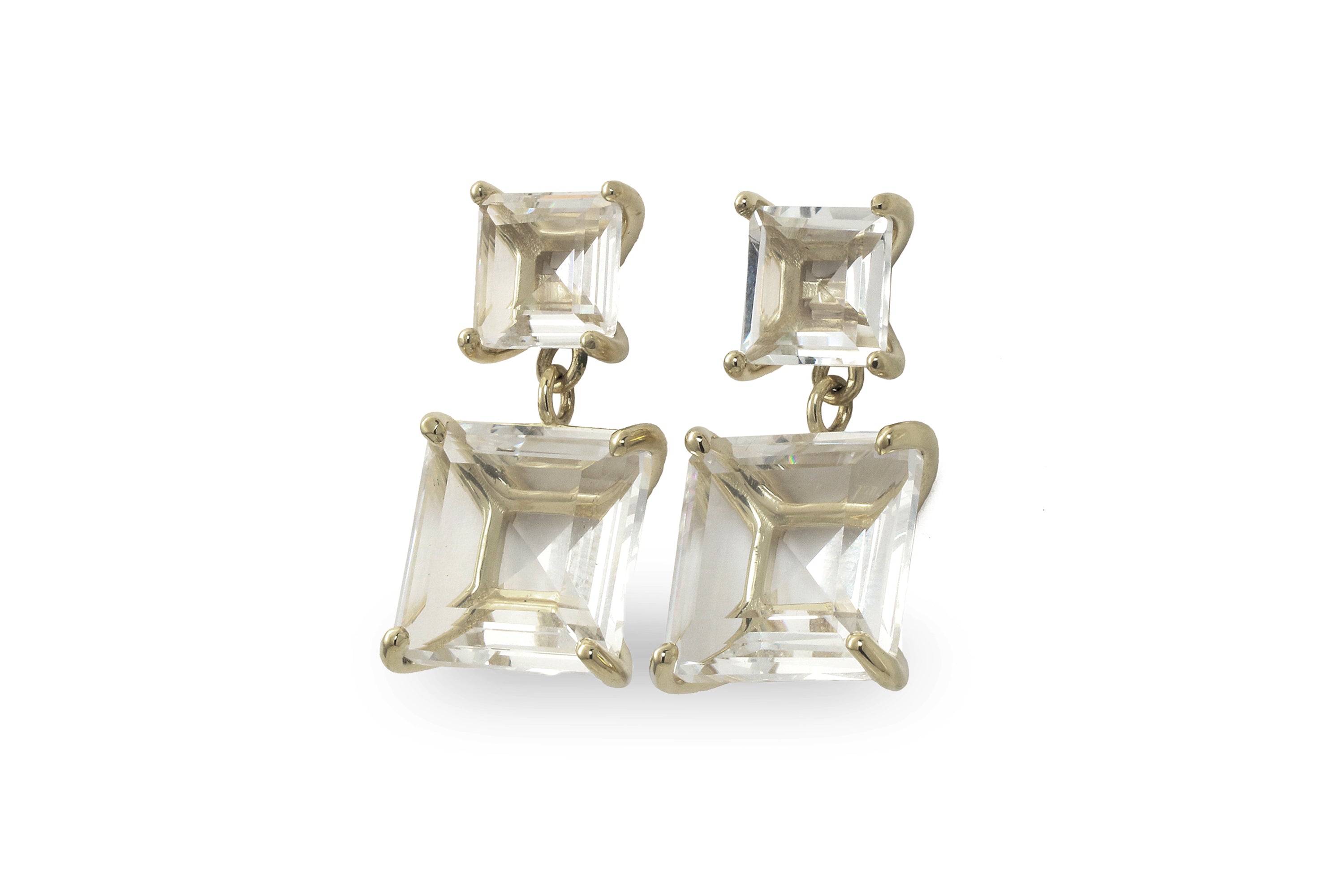 Two-Stone Quartz Crystal Earrings in Gold Earrings Anemone Jewelry