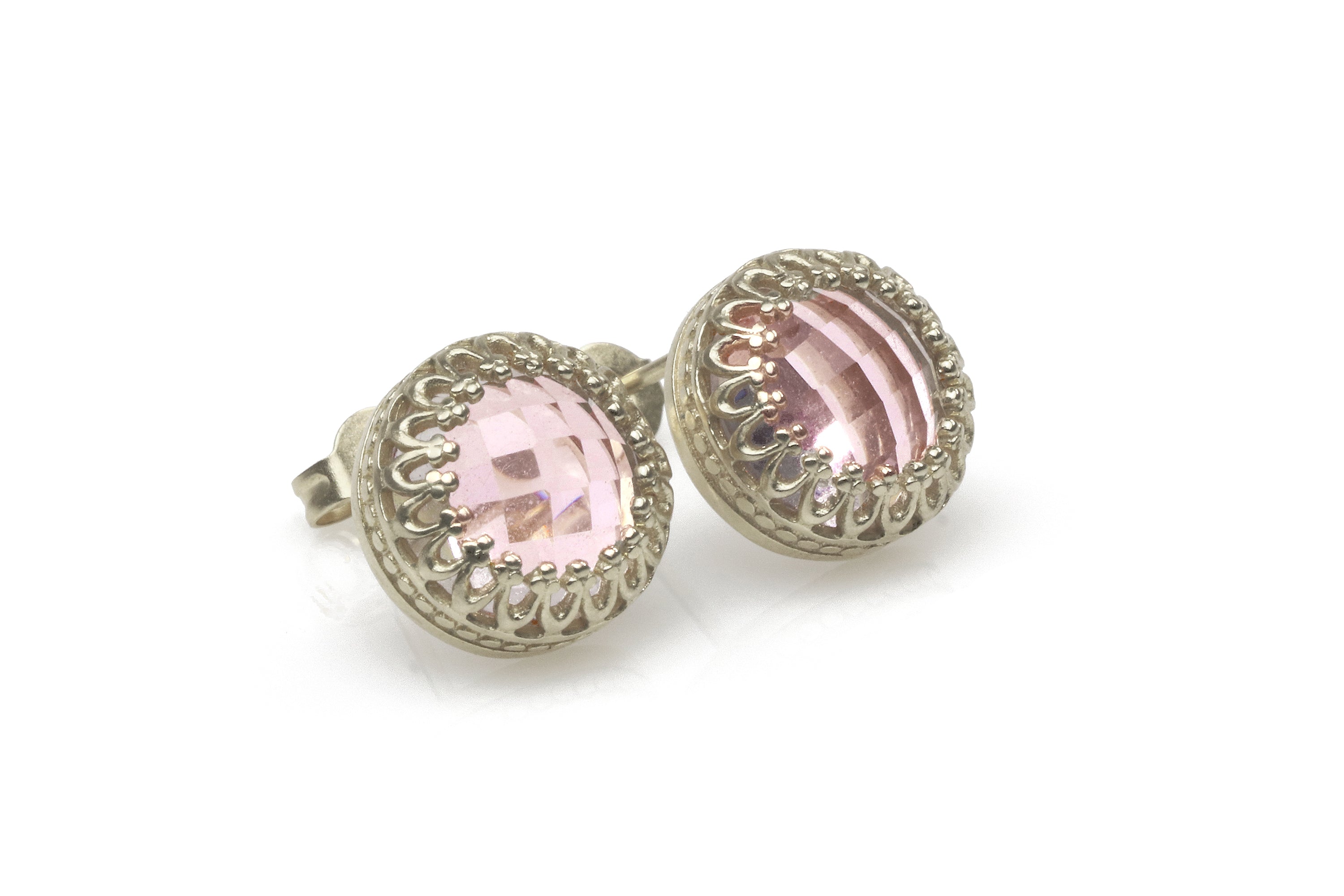 Stud 925 Sterling Silver Earrings with Rose Quartz Earrings Anemone Jewelry