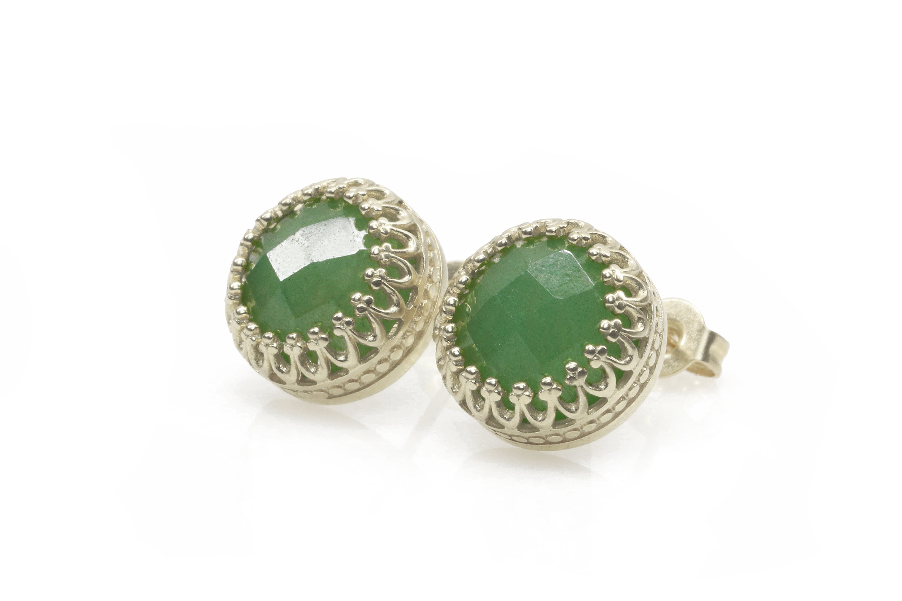 Green Aventurine Round Stud Earrings Sterling Silver Earrings Anemone Jewelry