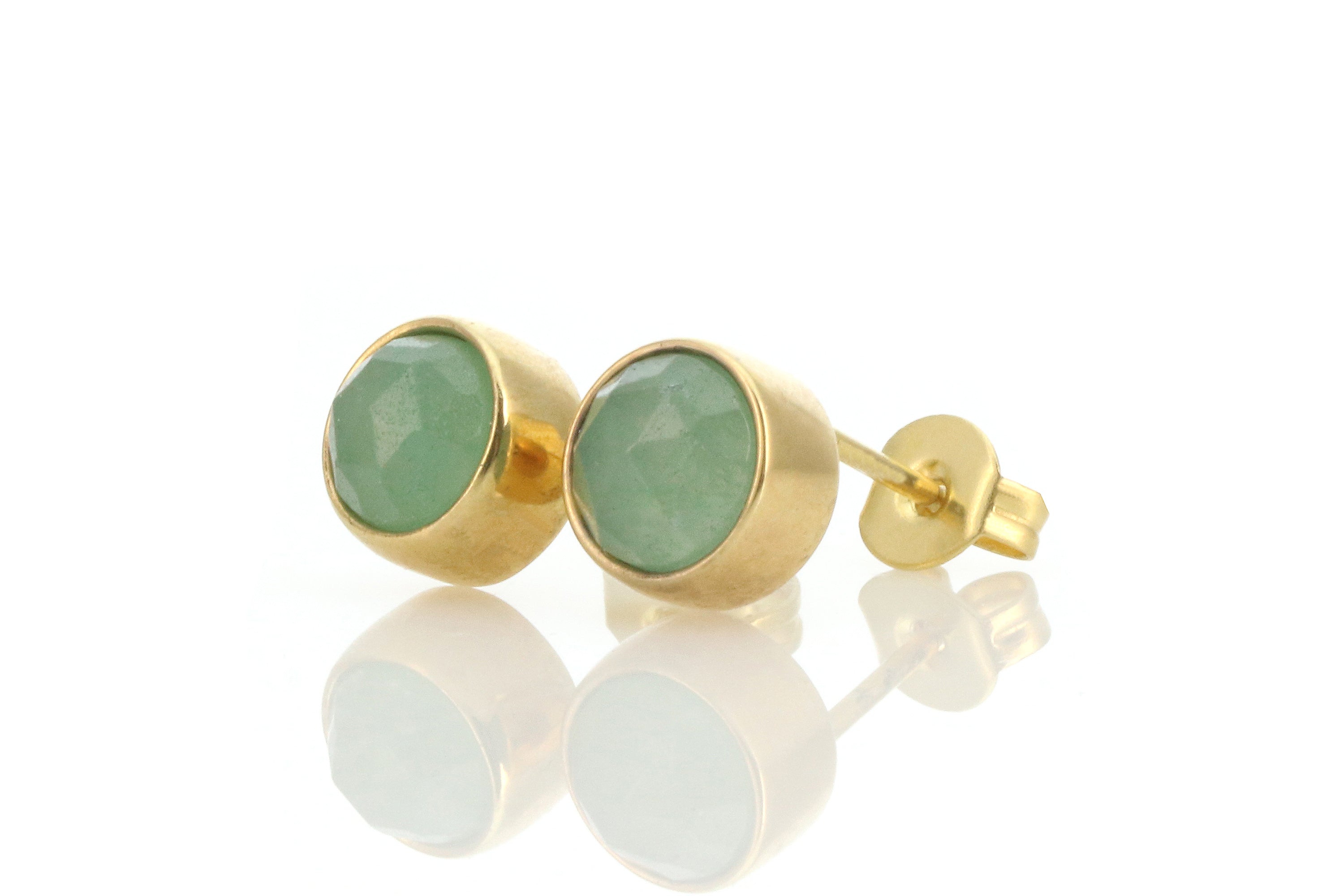 Bezel Set 14k Gold Green Aventurine Stud Earrings Earrings Anemone Limited