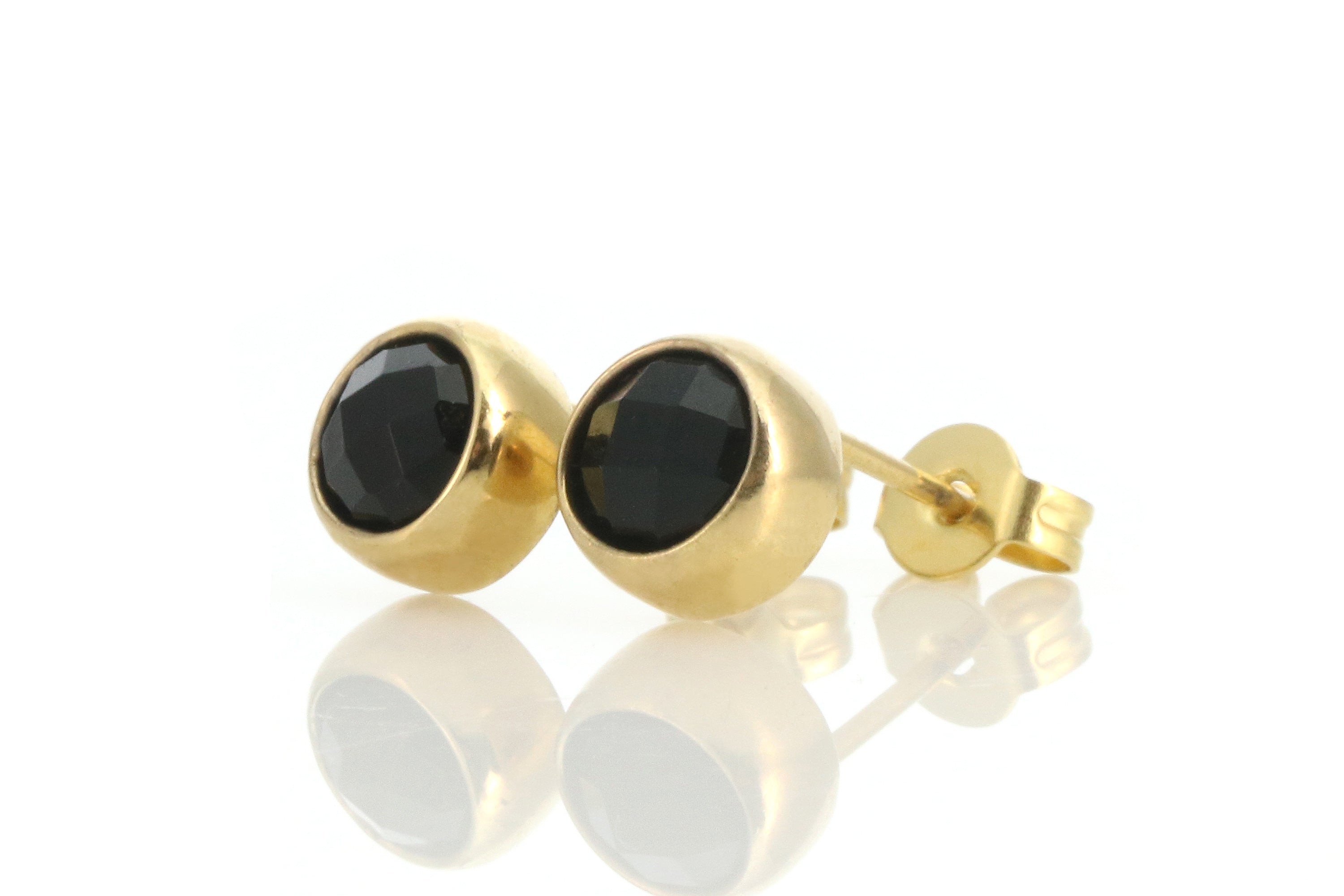 Black Onyx Bezel Set Earrings in 14k Solid Gold Earrings Anemone Limited