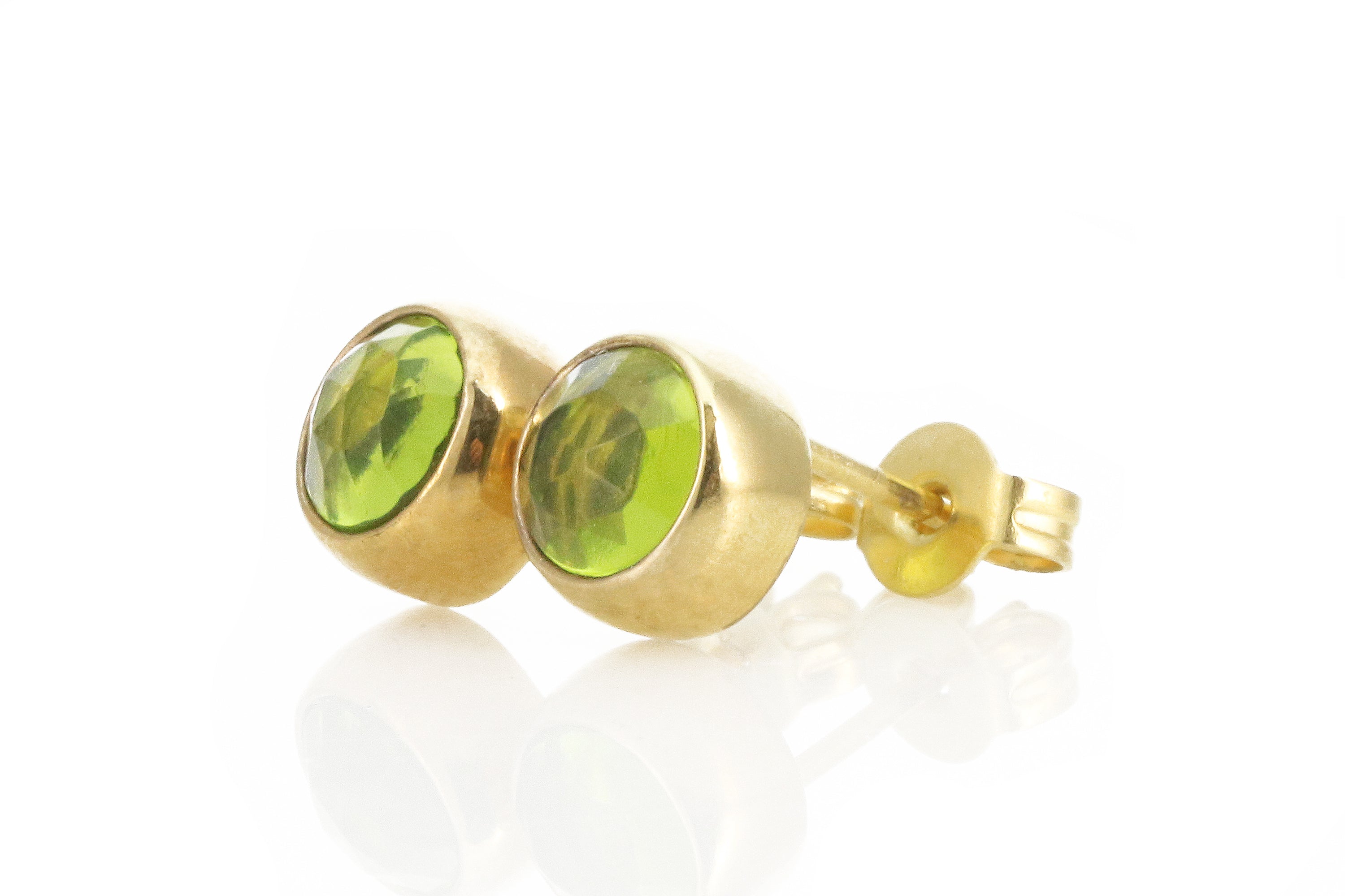 Round Peridot Gold Bezel Set Earrings Earrings Anemone Limited