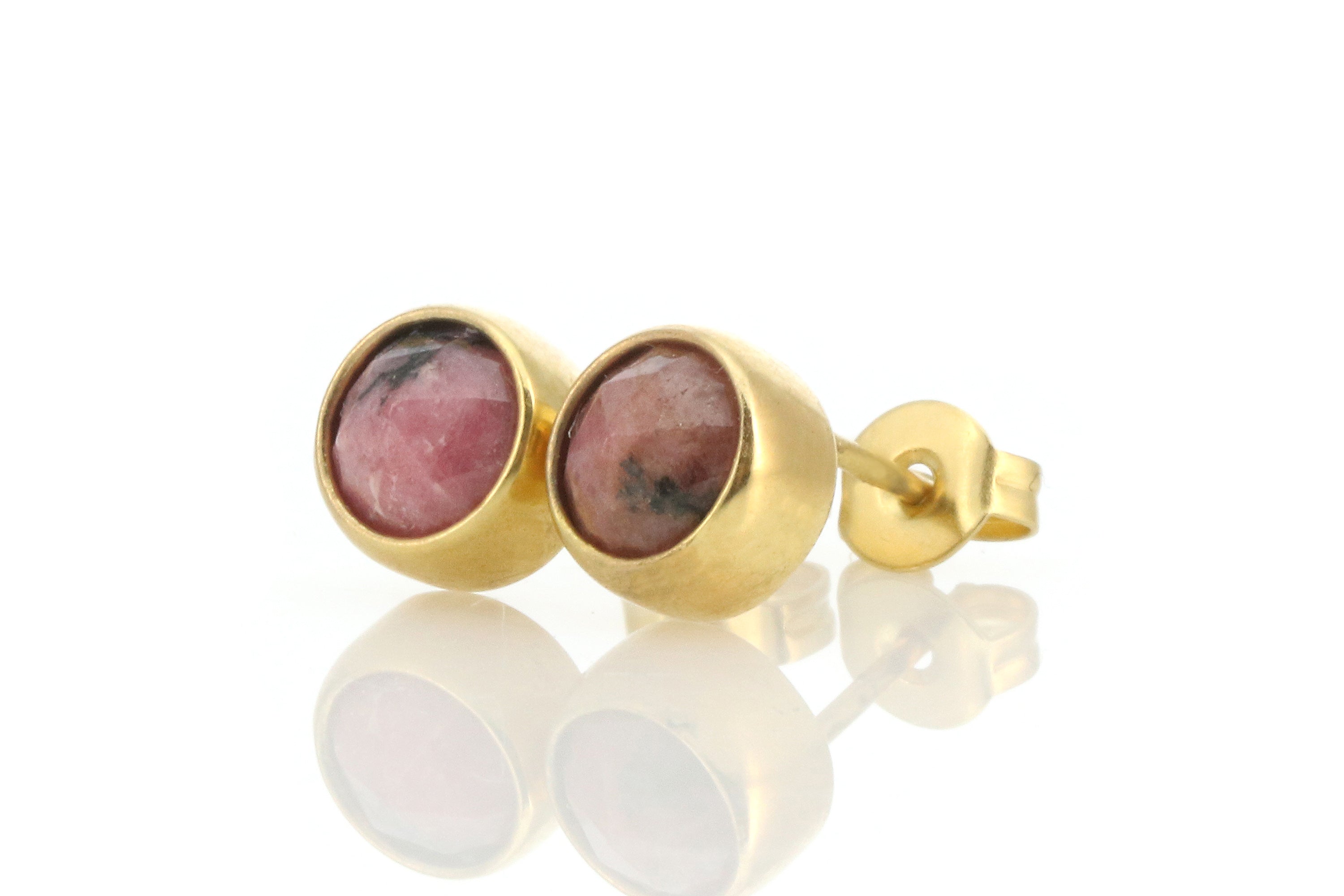 Minimalist Bezel Set Rhodonite Gold Earrings Earrings Anemone Limited