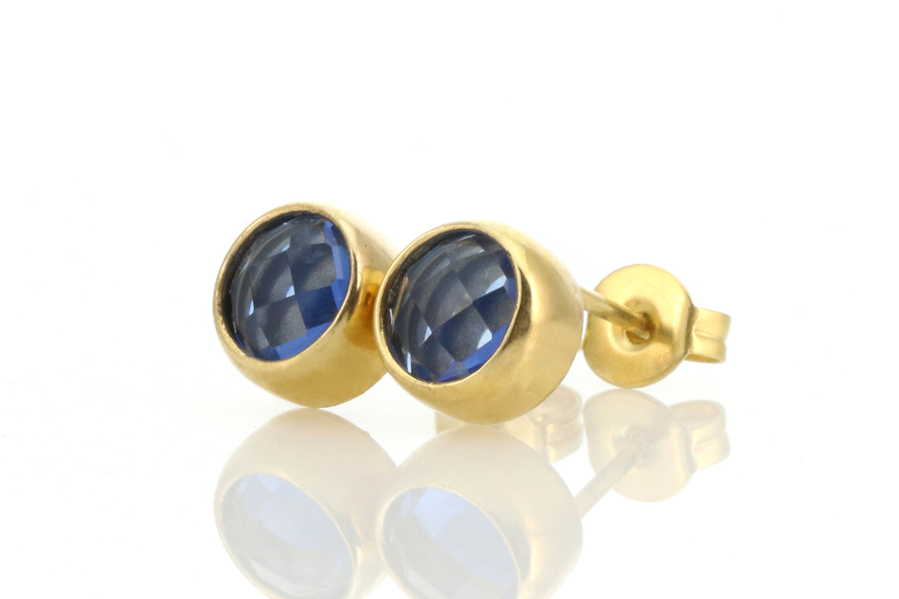 Round Faceted Cut Sapphire Earrings in 14k Gold Earrings Anemone Limited