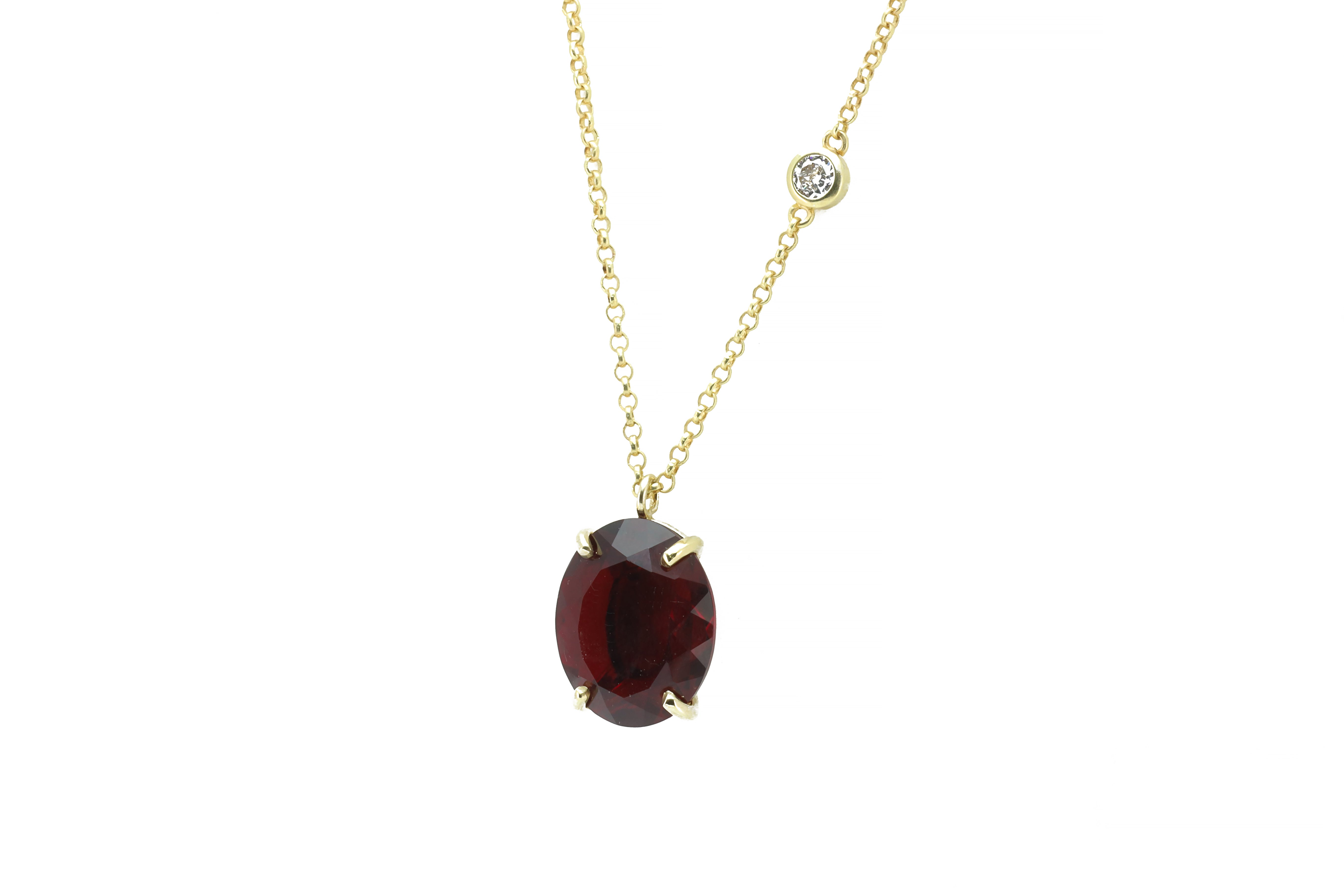 Gold Oval Garnet Gemstone with Cubic Zirconia Accent Gold Necklace necklaces Anemone Jewelry