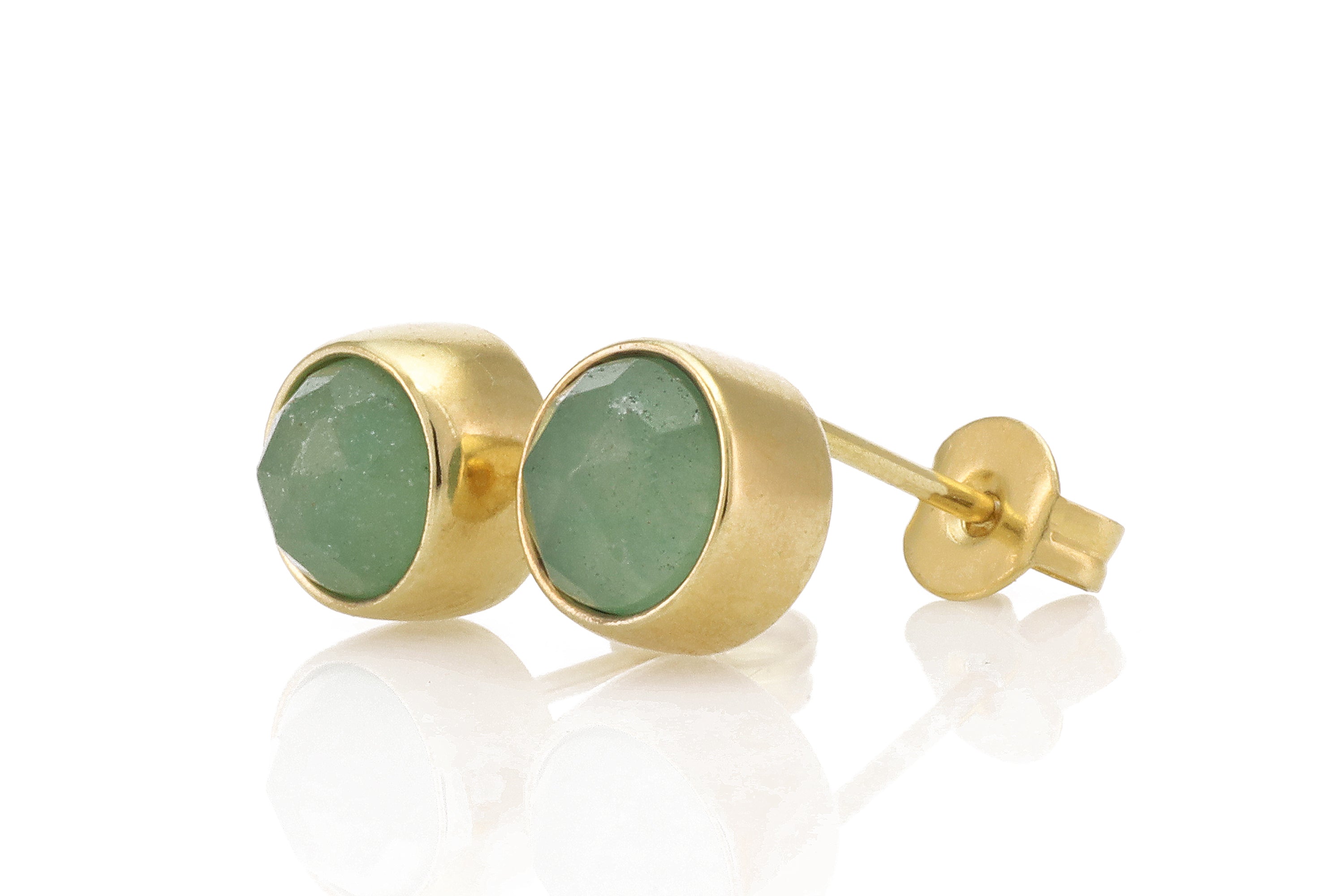 Gold Bezel Set Green Aventurine Stud Earrings Earrings Anemone Limited