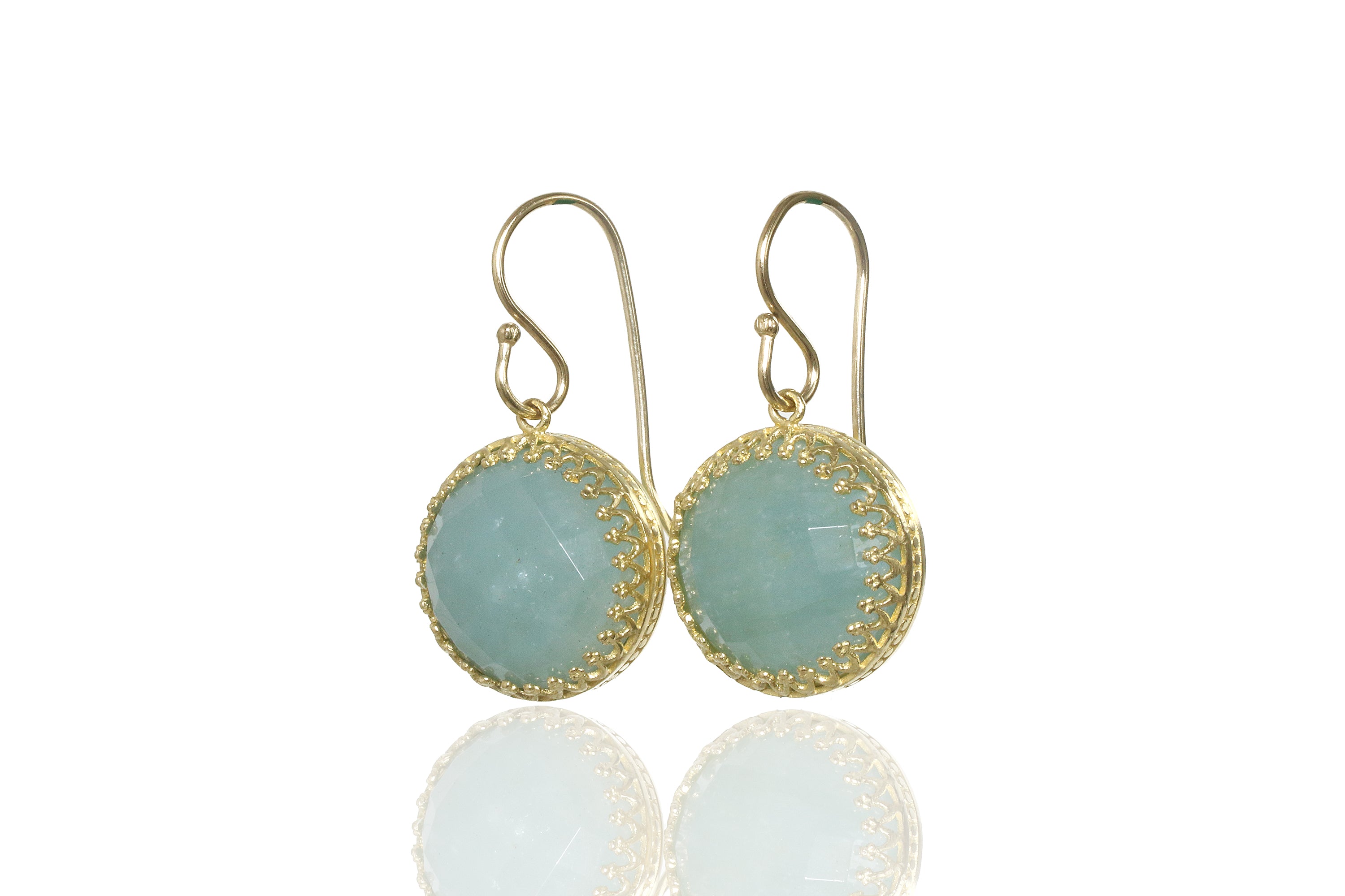 Vintage Inspired Round Aquamarine Gold Earrings Earrings Anemone Jewelry