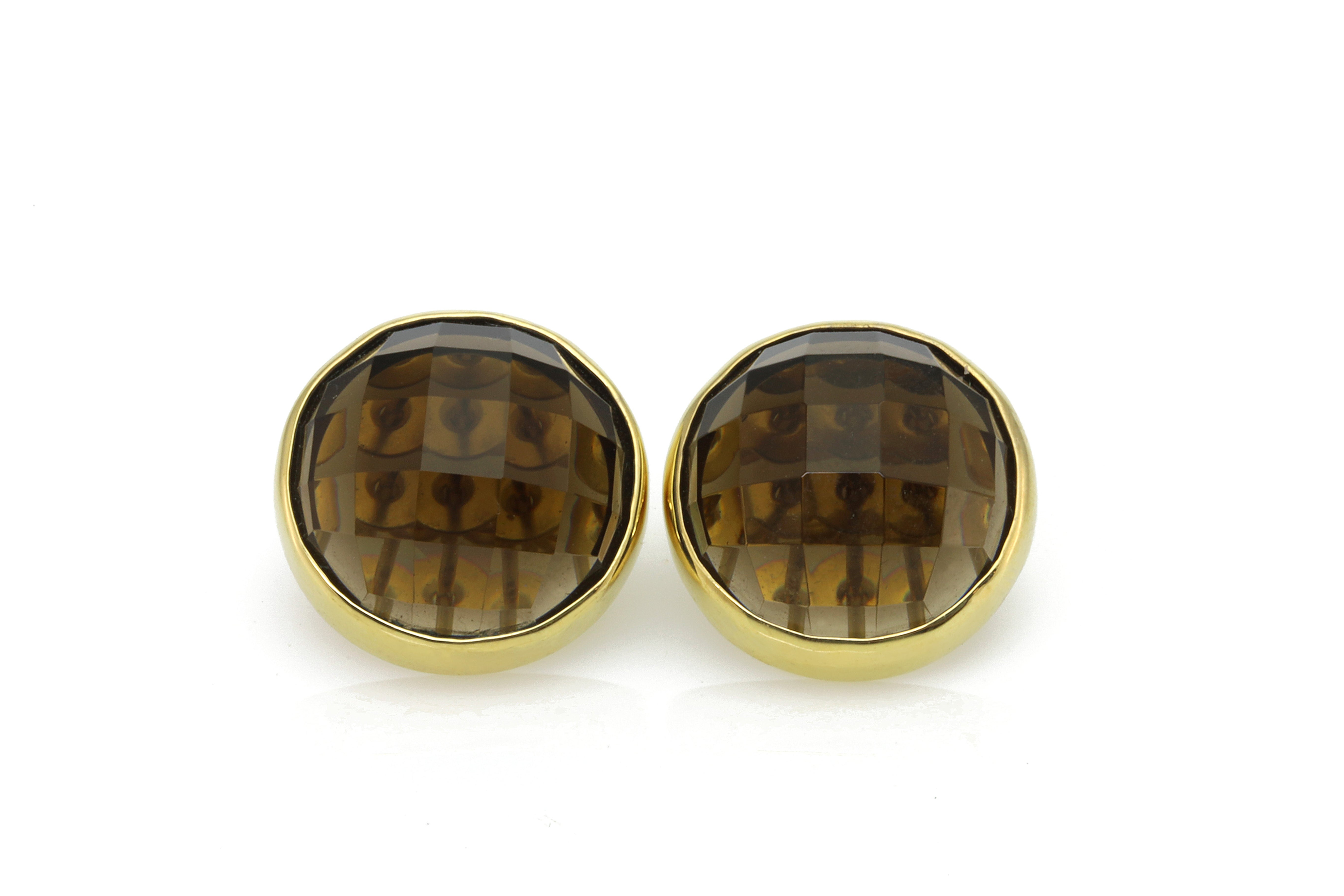 Smoky Quartz Bezel Set Gold Stud Earrings Earrings Anemone Limited