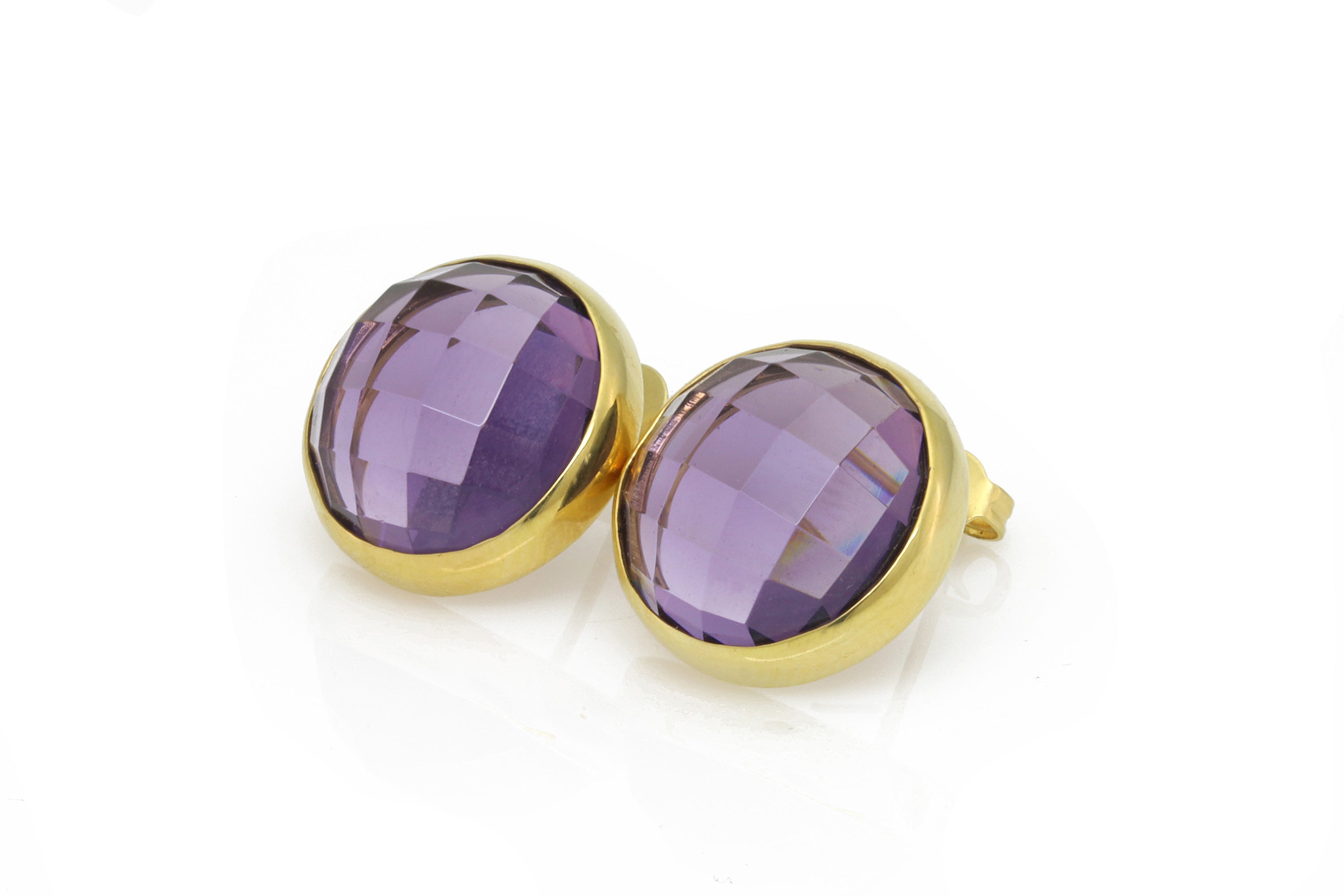 16mm Amethyst Purple Gemstone Gold Stud Earrings Earrings Anemone Limited
