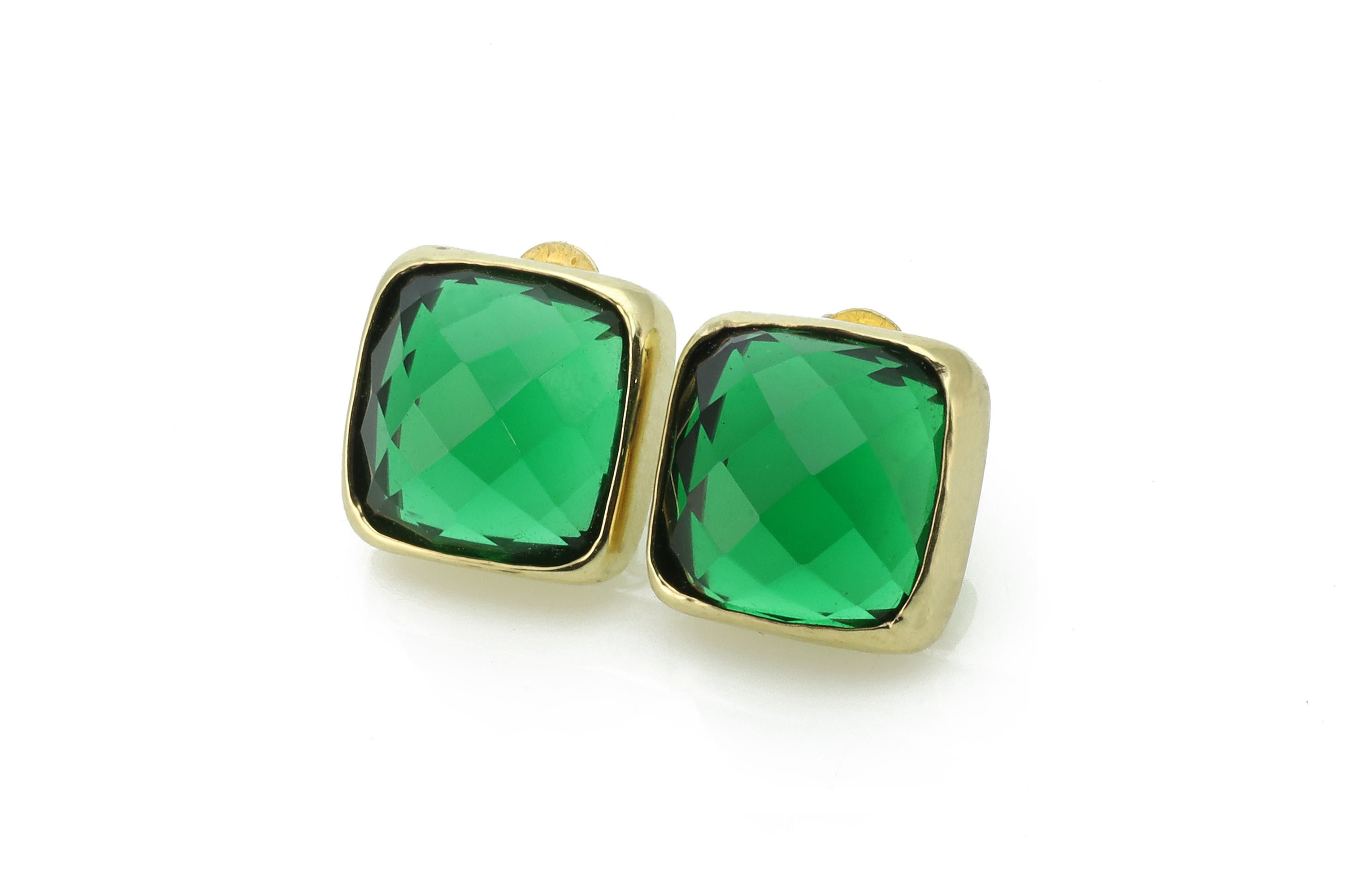 Square Emerald Gold Bezel Earrings Earrings Anemone Limited