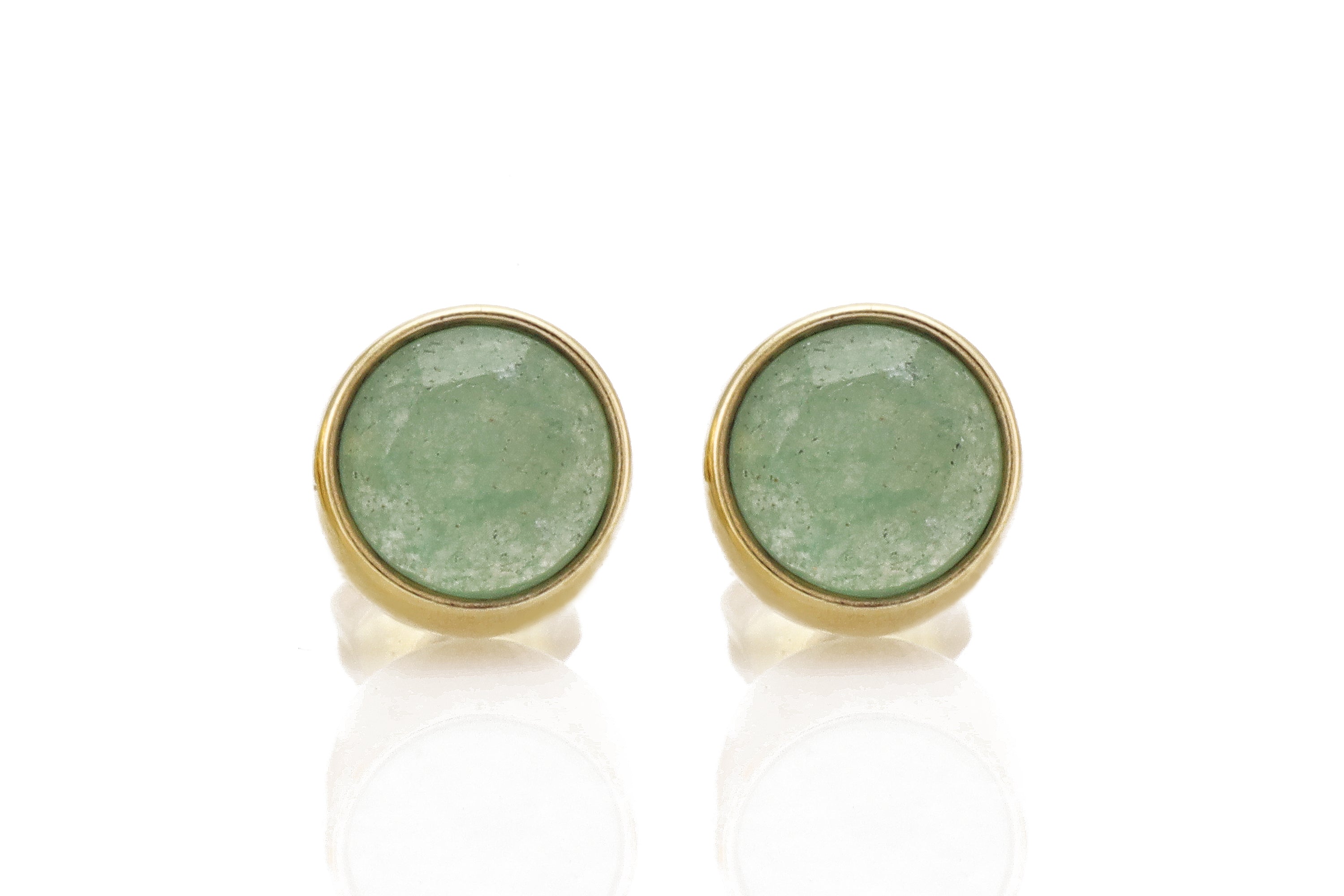 Gold Bezel Set Green Aventurine Stud Earrings Earrings Anemone Limited