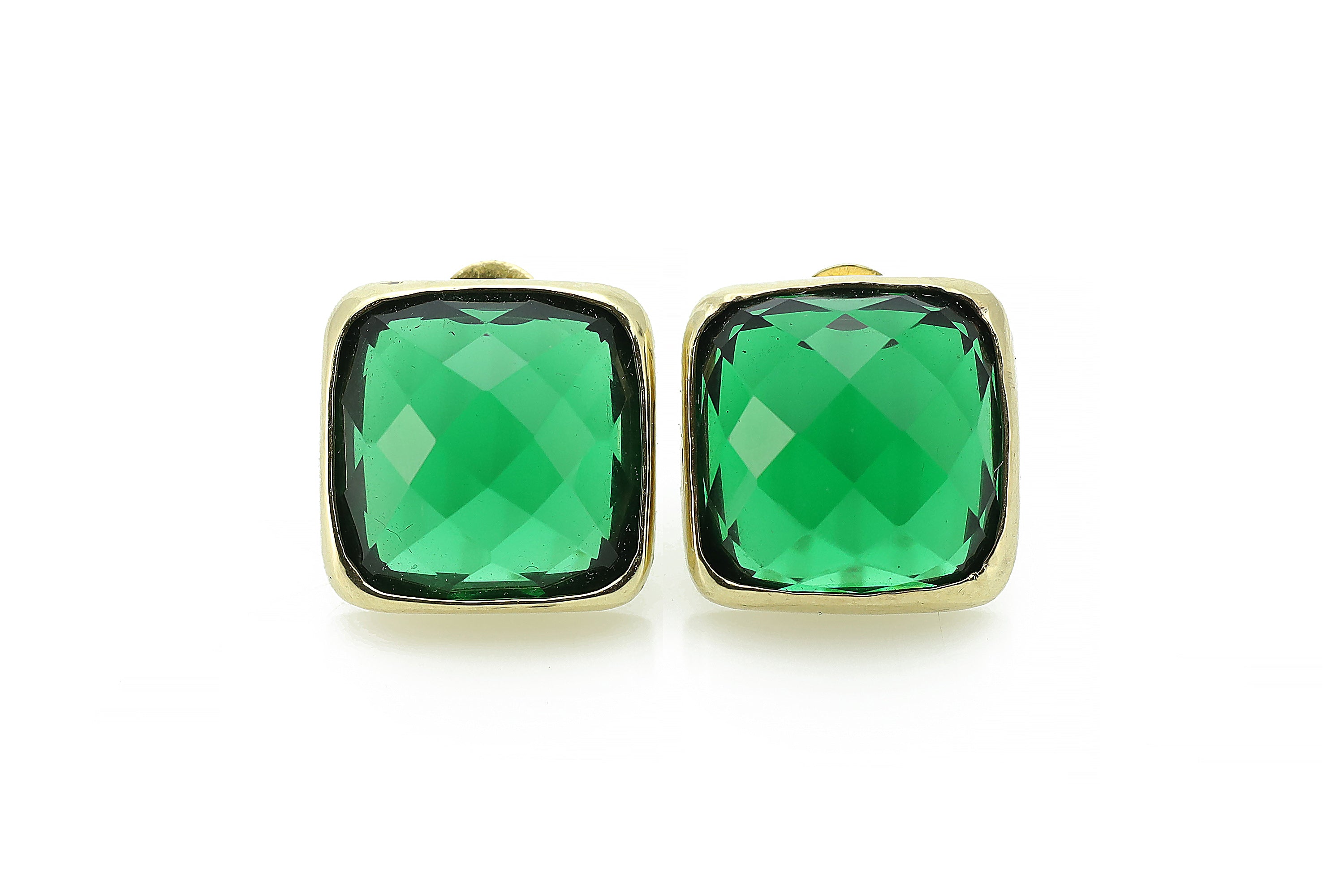Square Emerald Gold Bezel Earrings Earrings Anemone Limited