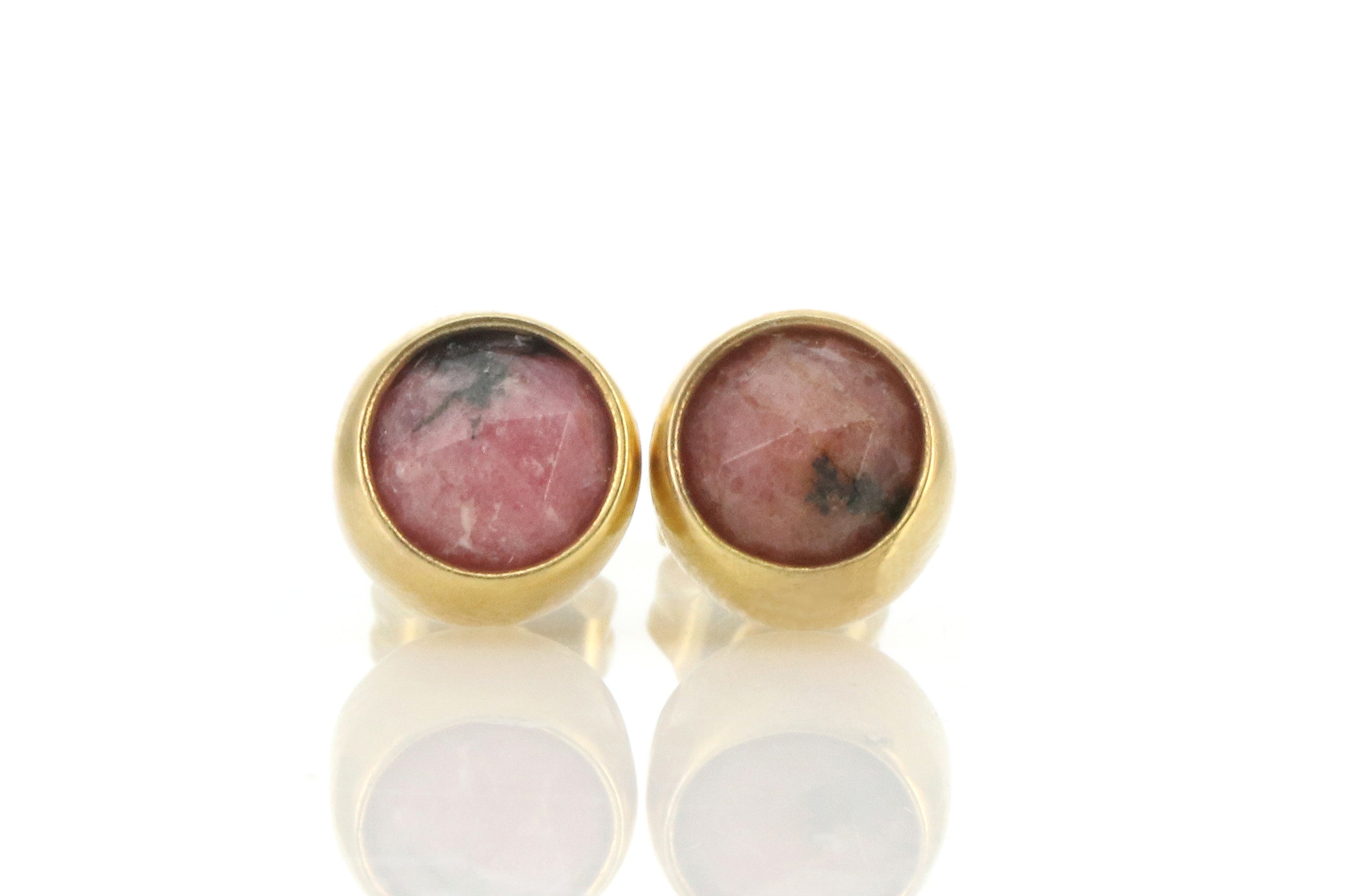 Minimalist Bezel Set Rhodonite Gold Earrings Earrings Anemone Limited