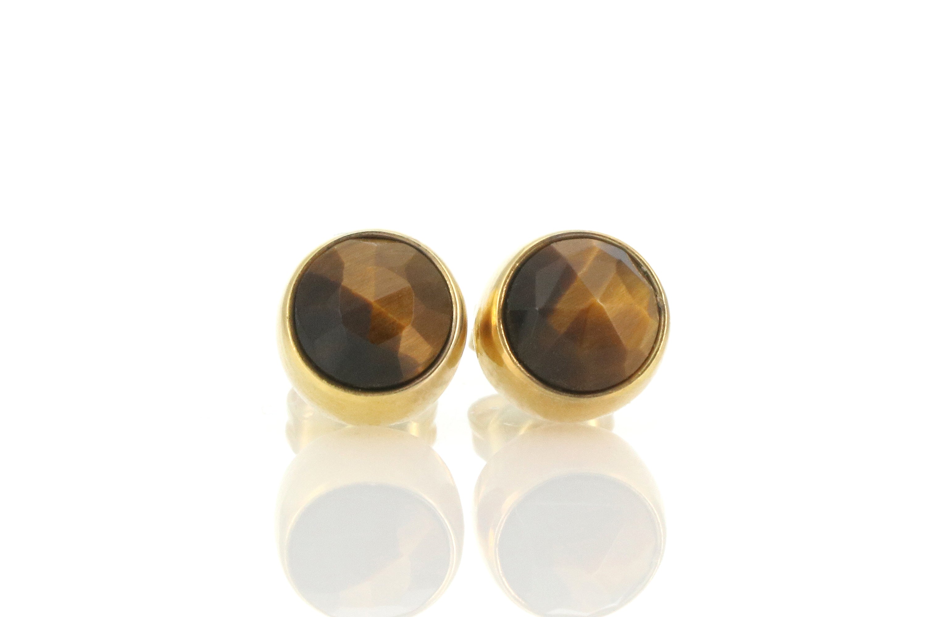 14k Solid Gold Bezel Set Tiger Eye Stud Earrings Earrings Anemone Limited