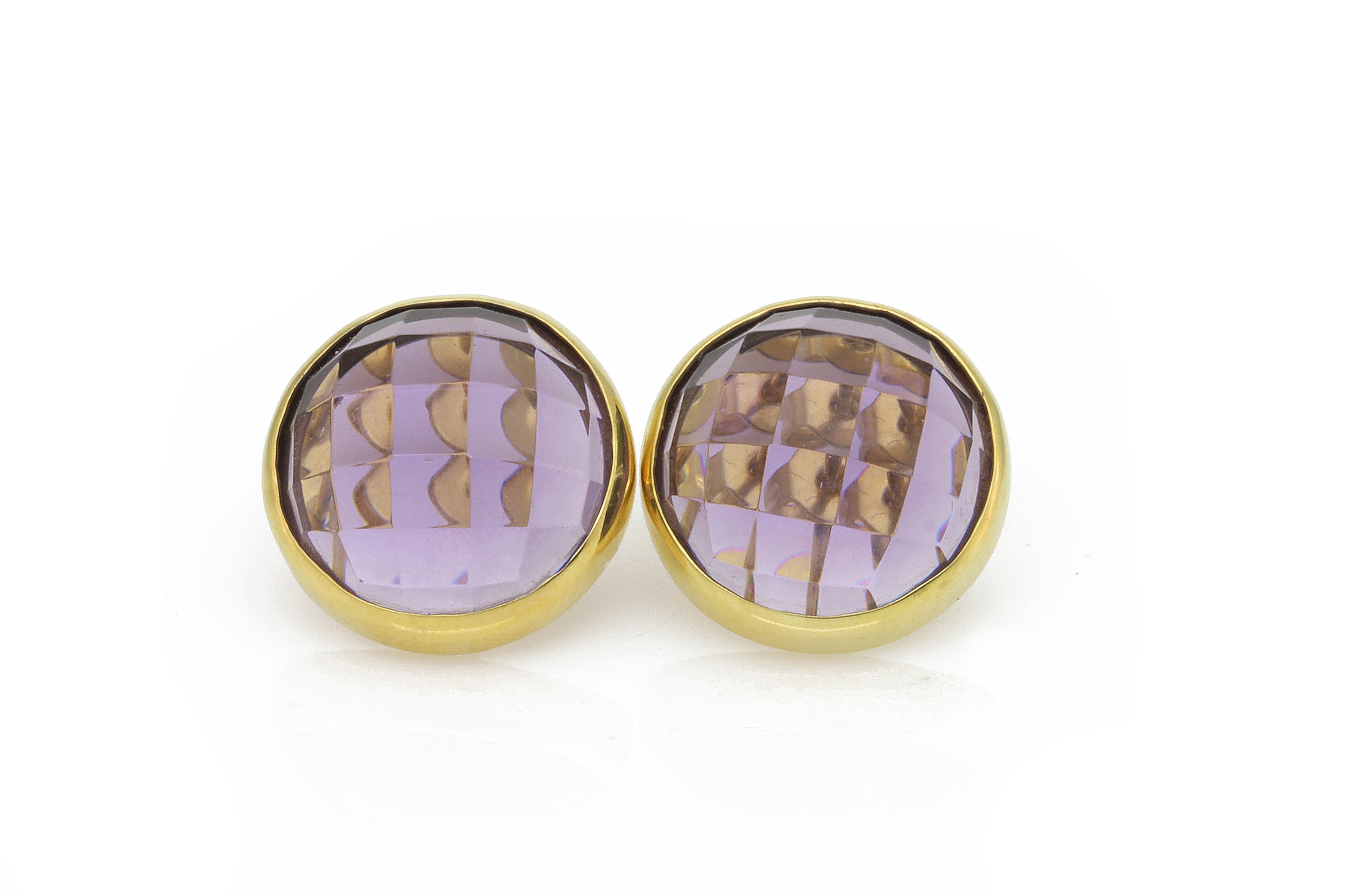 16mm Amethyst Purple Gemstone Gold Stud Earrings Earrings Anemone Limited