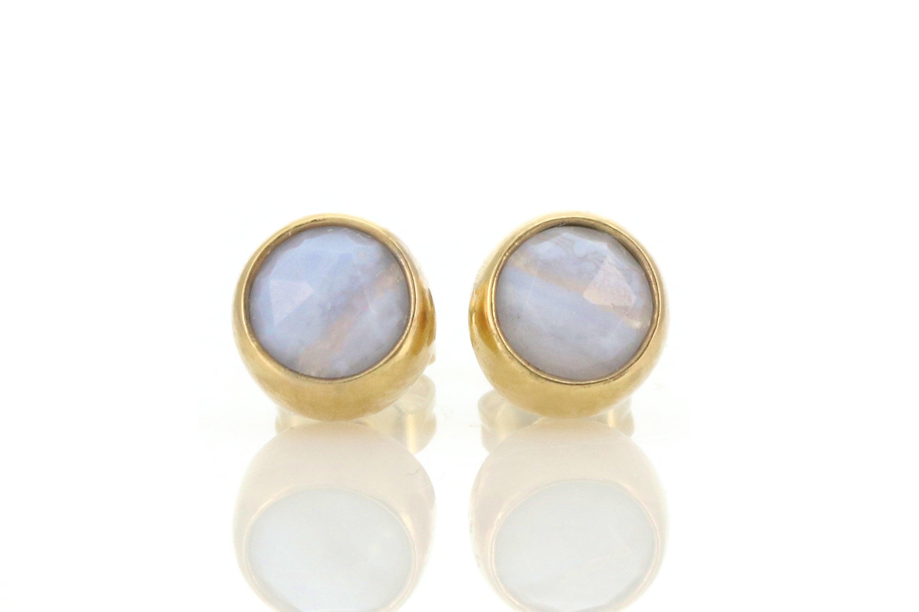 14k Solid Gold Blue Lace Agate Bezel Set Earrings Earrings Anemone Limited