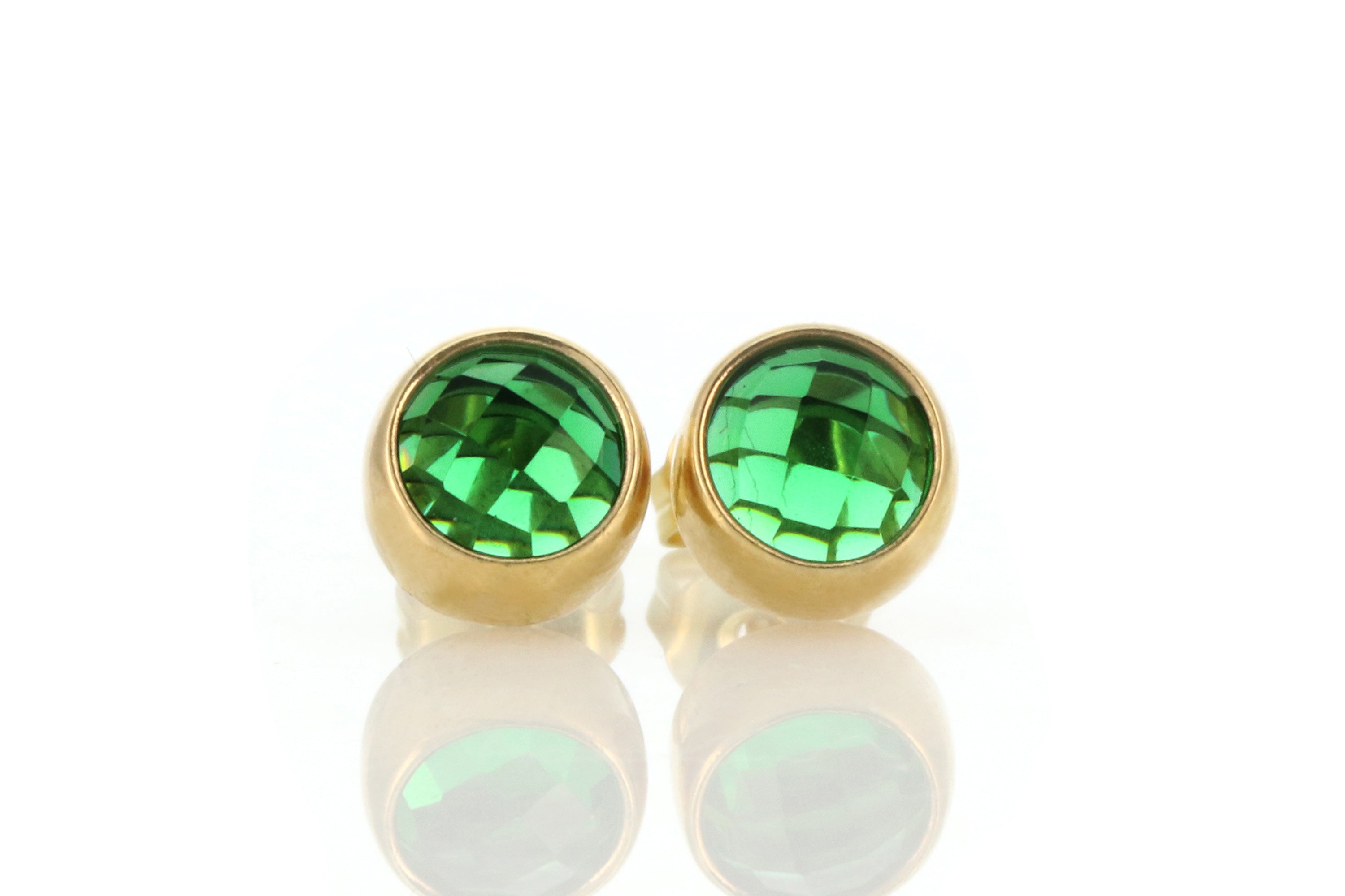 Stunning Round Bezel Set Gold Emerald Earrings Earrings Anemone Limited