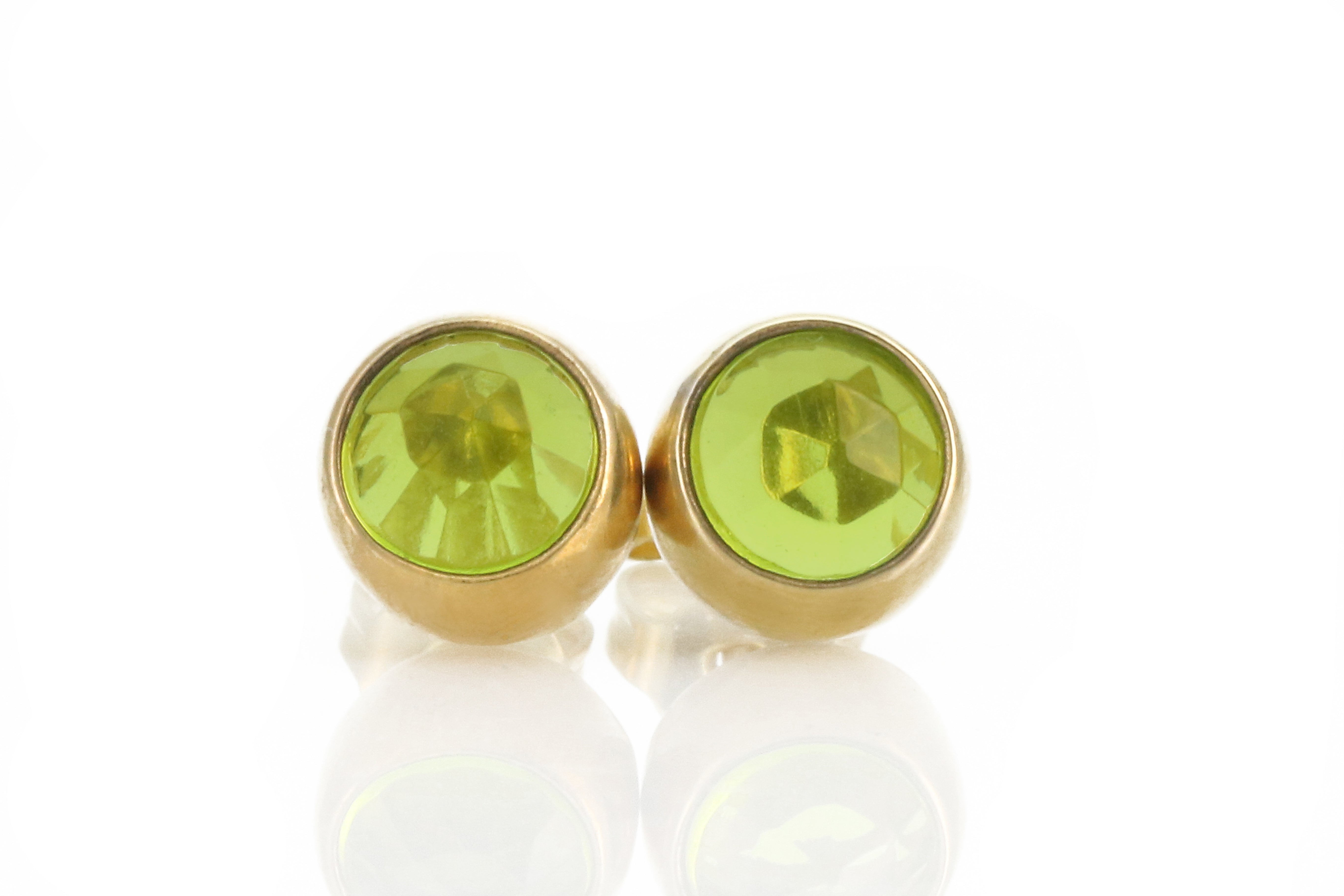 Round Peridot Gold Bezel Set Earrings Earrings Anemone Limited