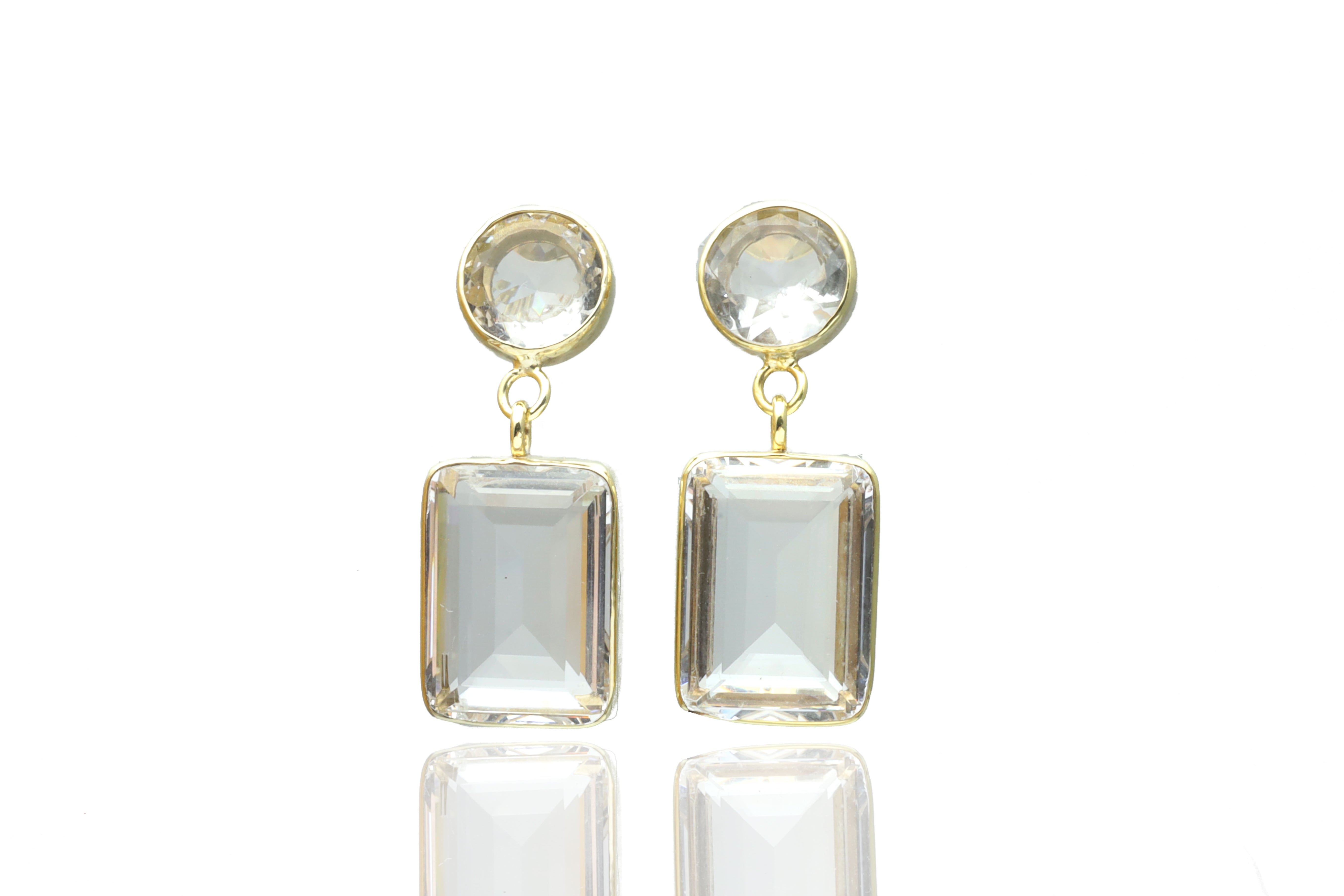 Crystal Quartz Double Stone Gold Earrings Earrings Anemone Limited