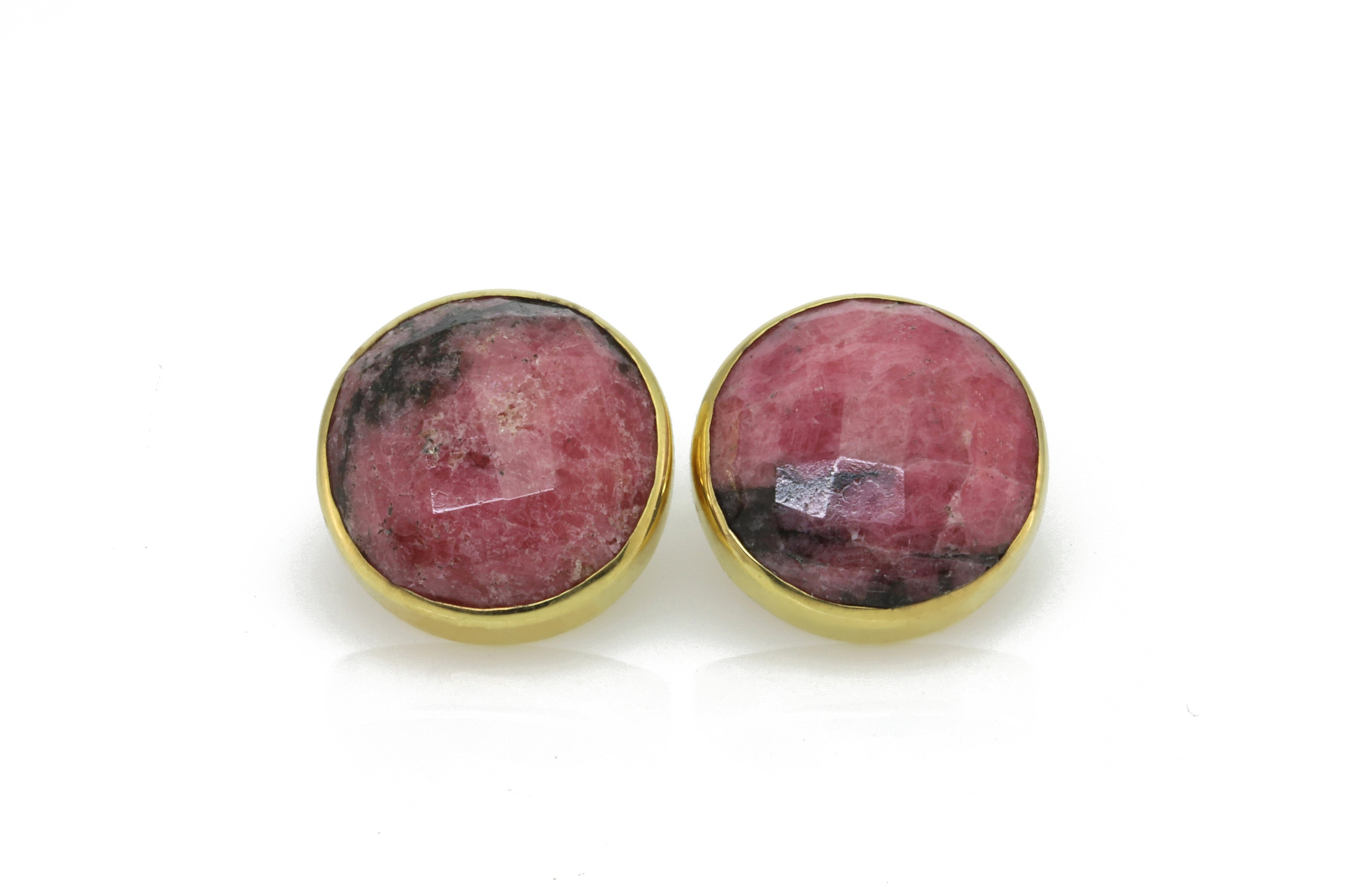18k Gold Pink Rhodonite Bezel Set Stud Earrings Earrings Anemone Limited