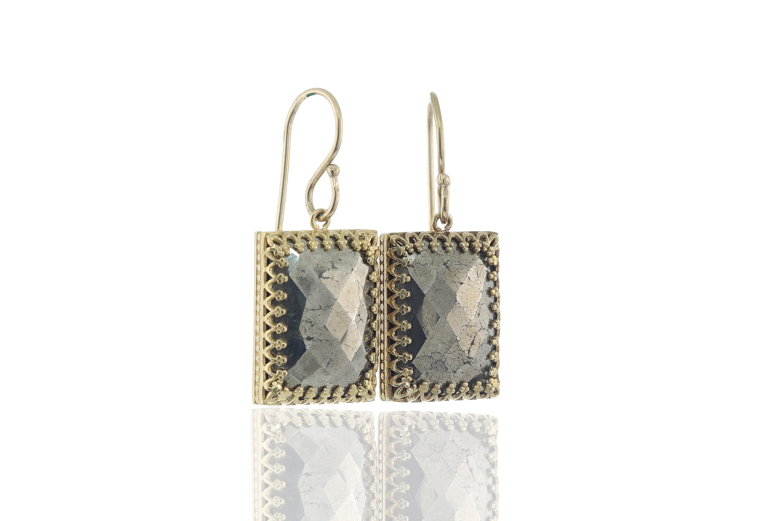 Long Pyrite Crystal Gold Earrings Earrings Anemone Jewelry
