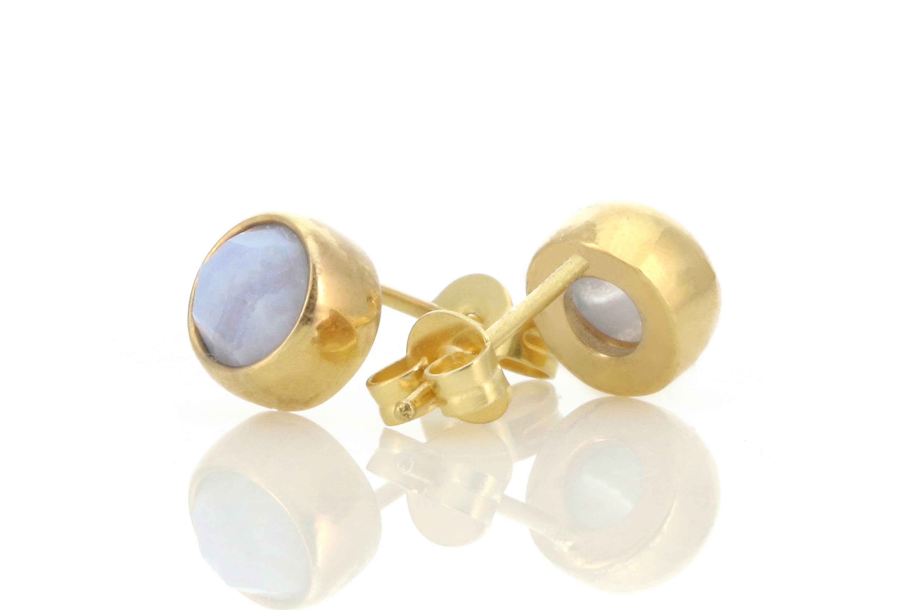 14k Solid Gold Blue Lace Agate Bezel Set Earrings Earrings Anemone Limited