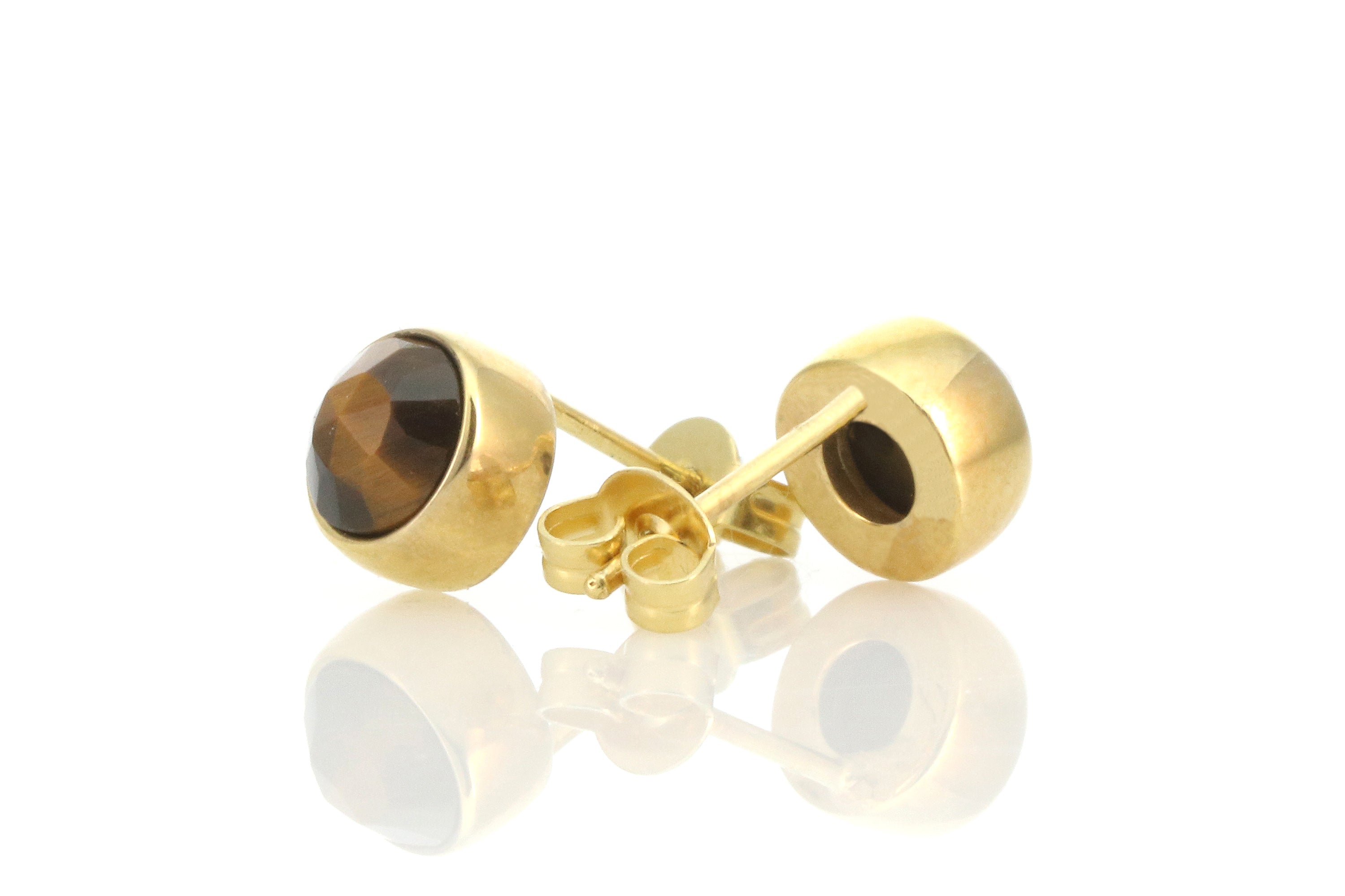 14k Solid Gold Bezel Set Tiger Eye Stud Earrings Earrings Anemone Limited