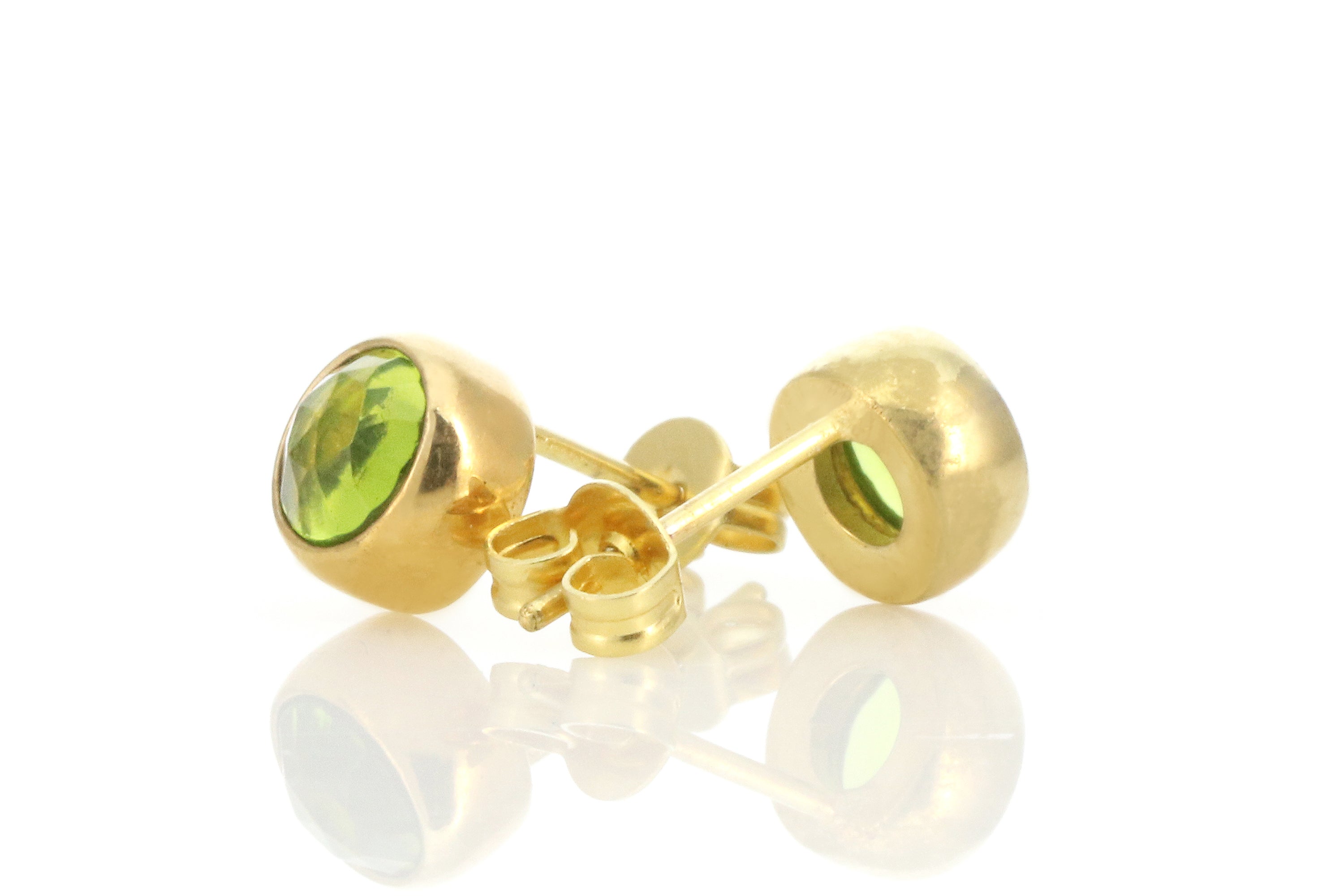 Round Peridot Gold Bezel Set Earrings Earrings Anemone Limited