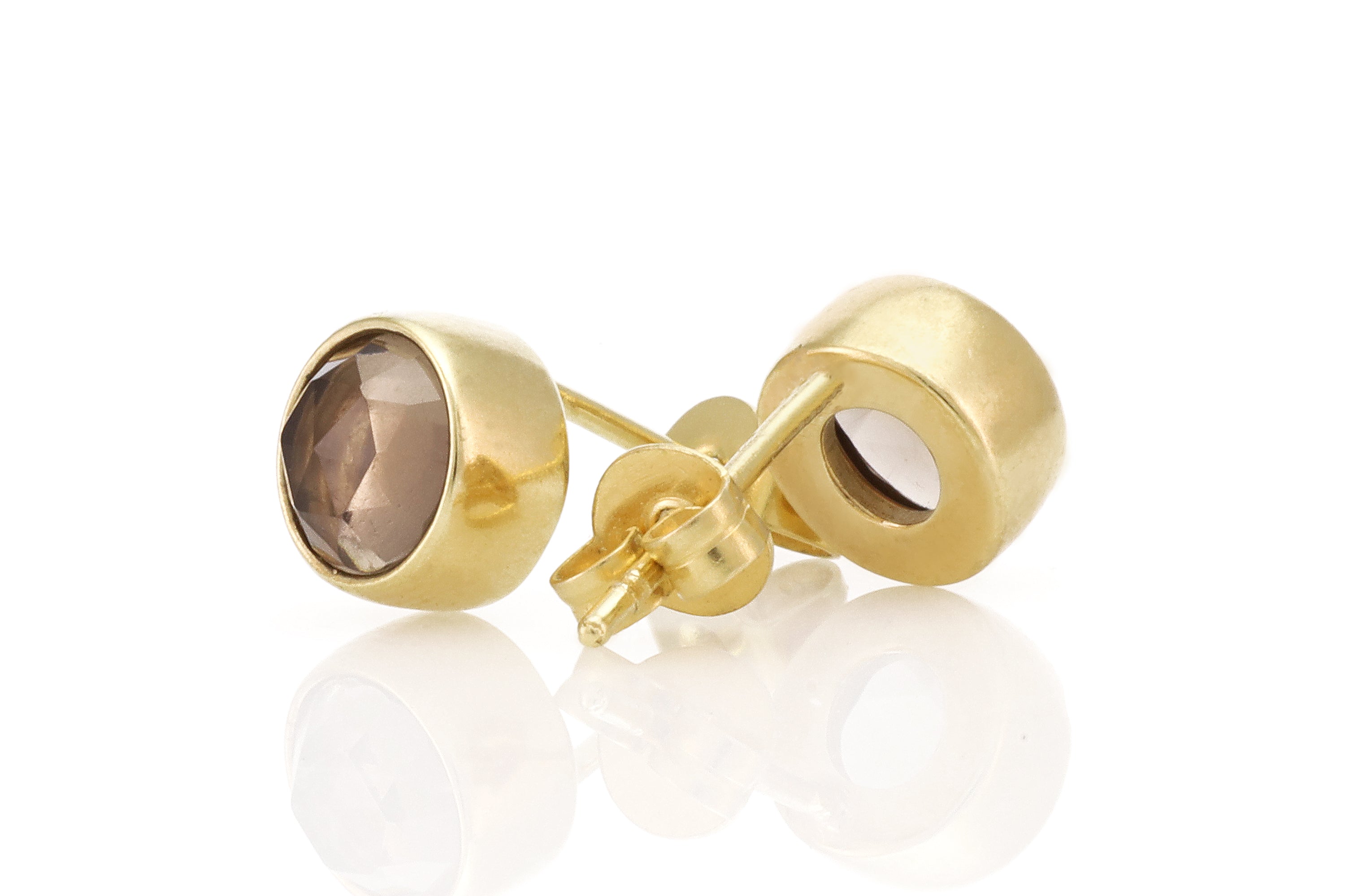 Delicate Smoky Quartz Bezel Set Gold Round Earrings Earrings Anemone Limited