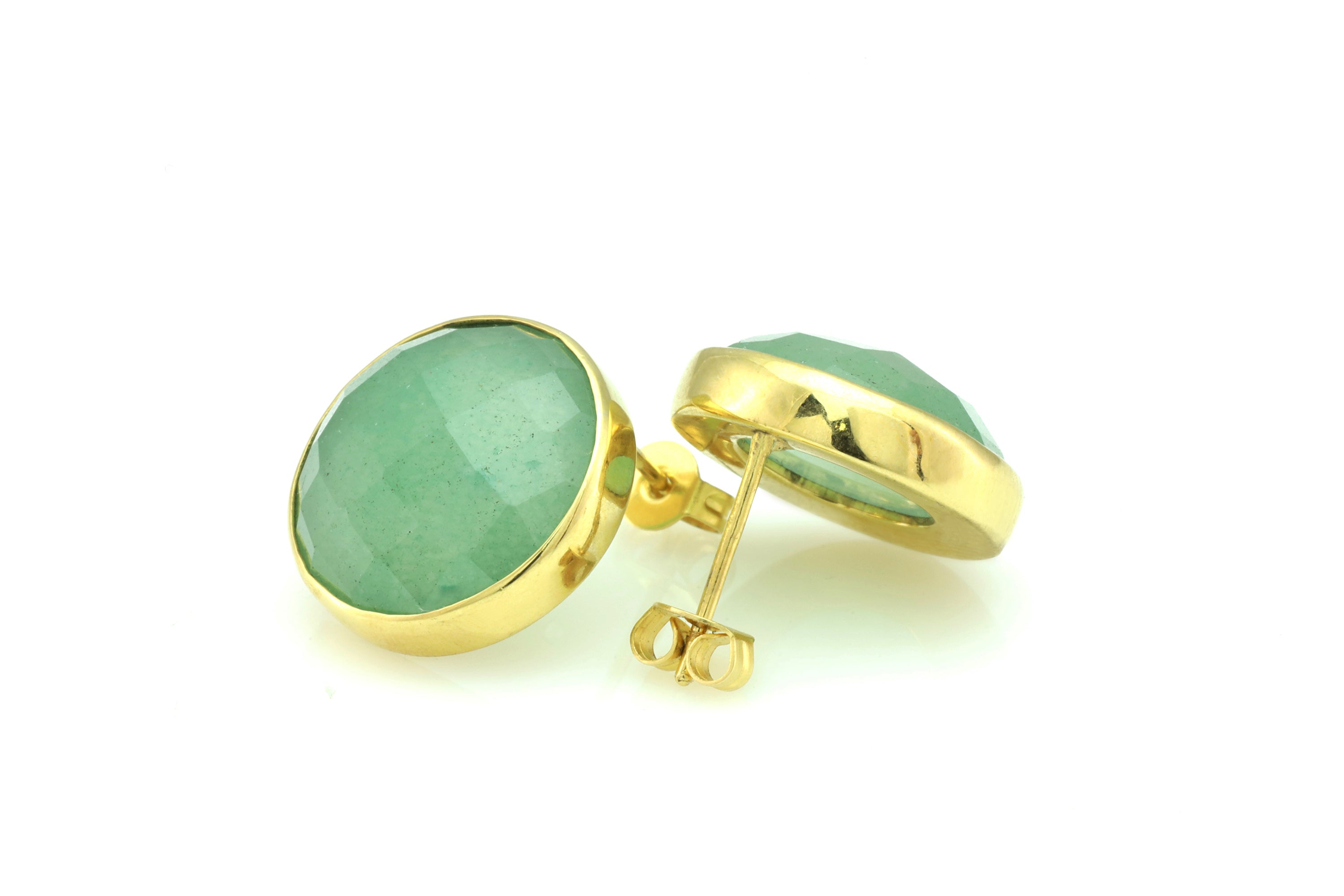 Green Aventurine Gemstone Stud Earrings in Solid Gold Earrings Anemone Limited