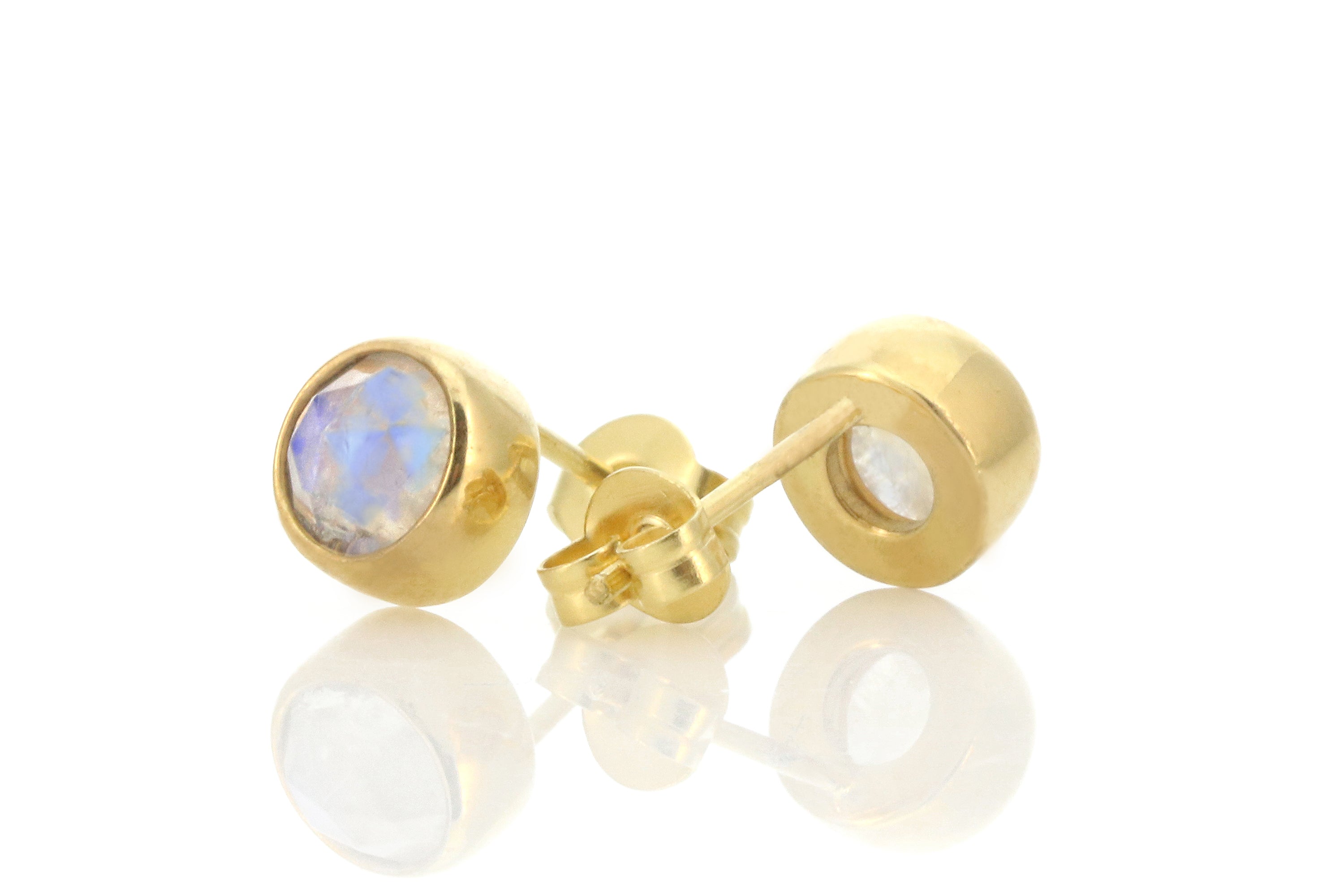 Round Gold Delicate Bezel Set Moonstone Earrings Earrings Anemone Limited