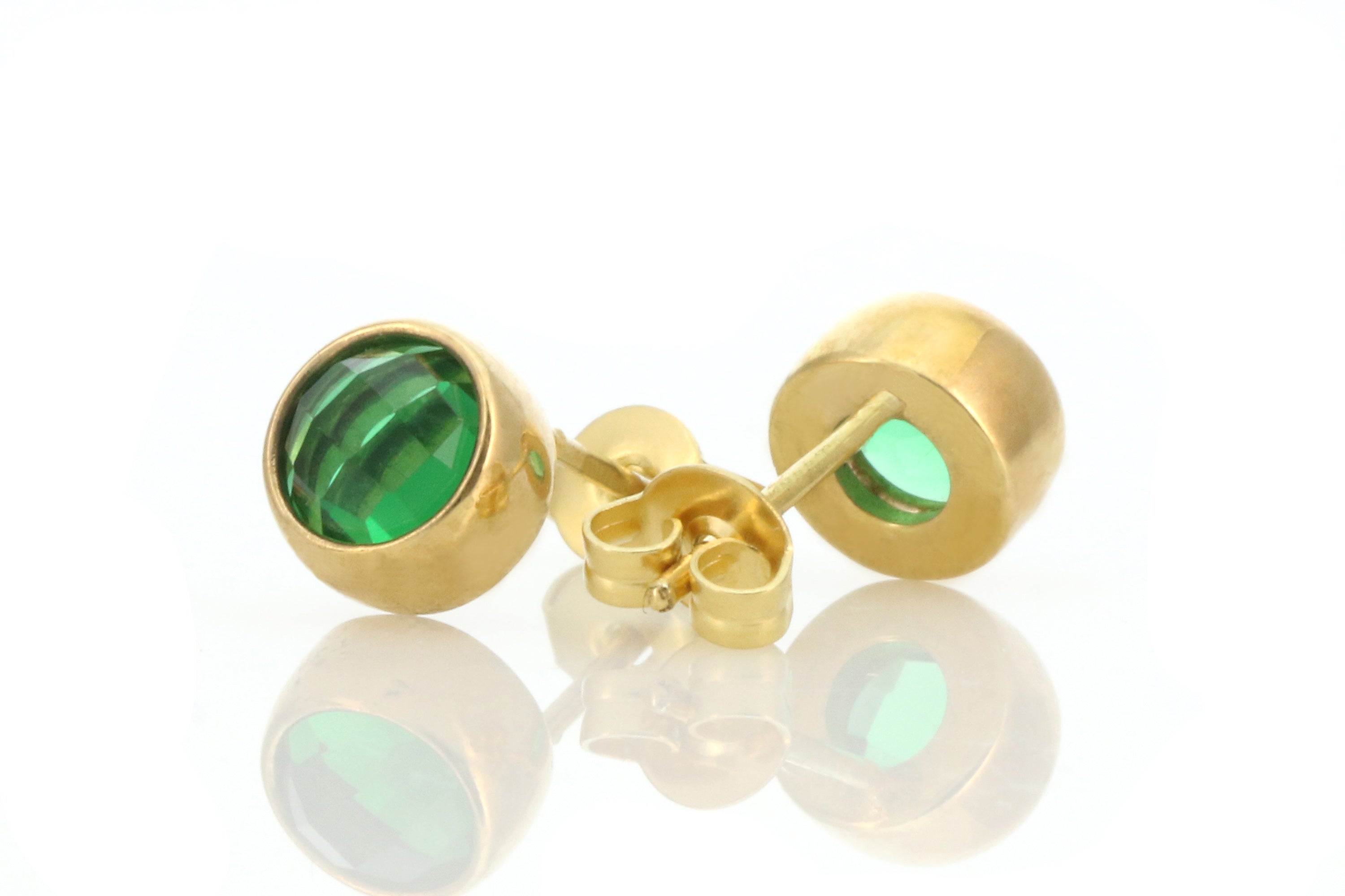 Stunning Round Bezel Set Gold Emerald Earrings Earrings Anemone Limited