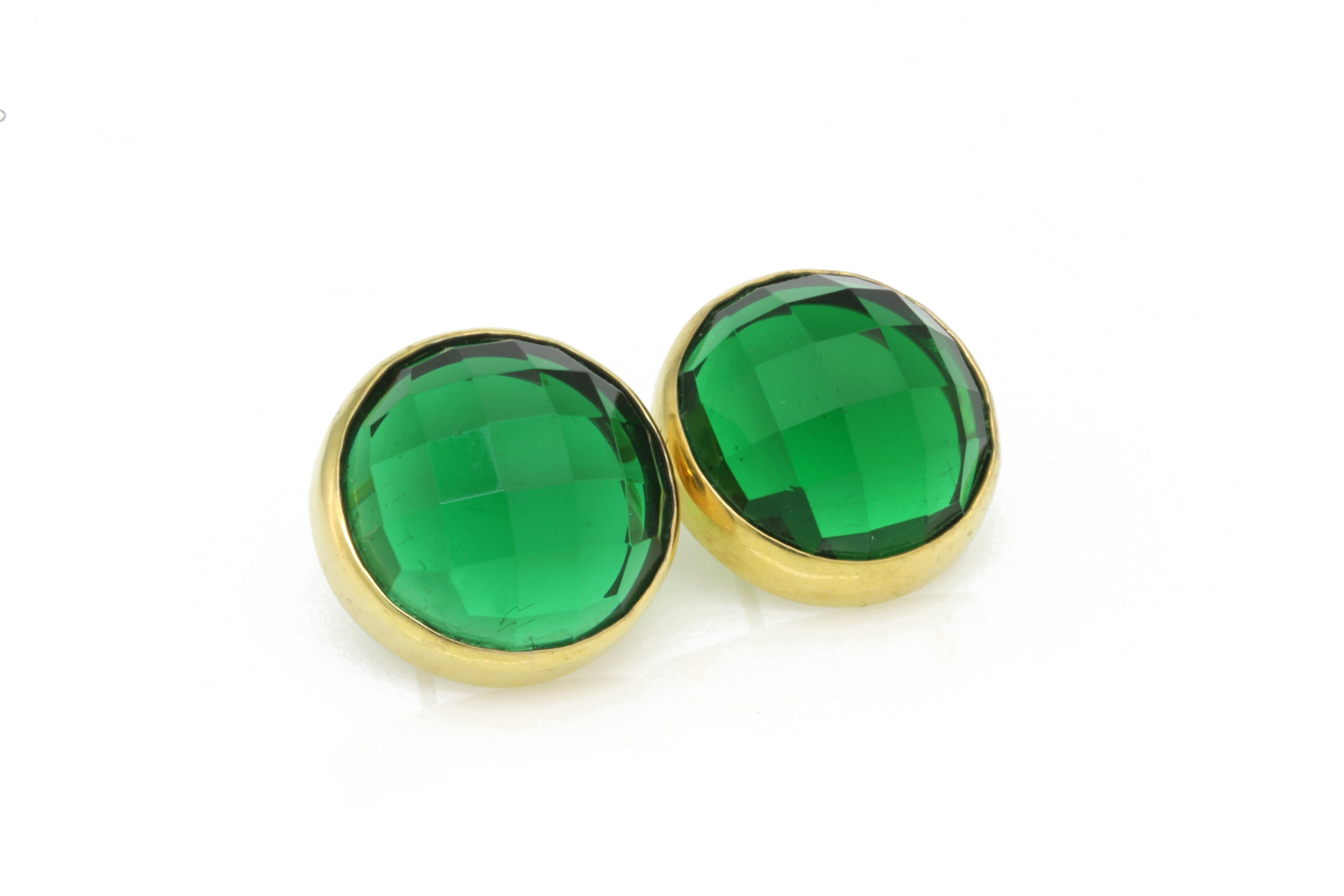 Bezel Set Emerald Gemstone Gold Stud Earrings Earrings Anemone Limited