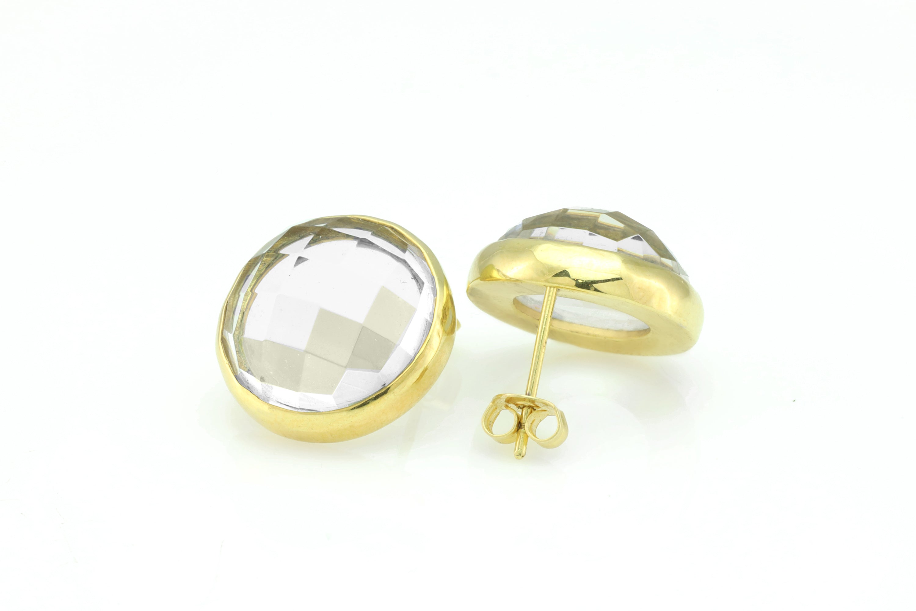 Gold Bezel Set Faceted Crystal Quartz Stud Earrings Earrings Anemone Limited