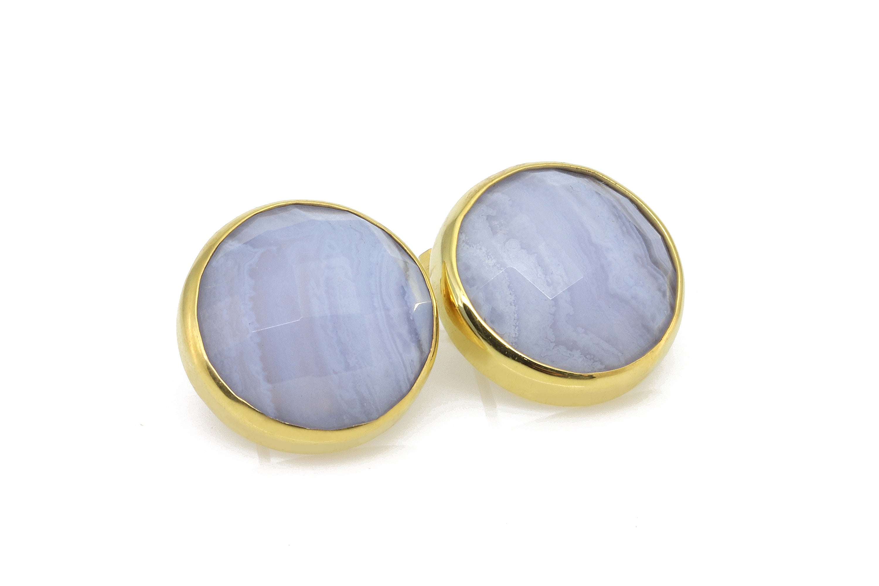 18k Gold Vermeil Blue Lace Agate Stud Earrings Earrings Anemone Limited