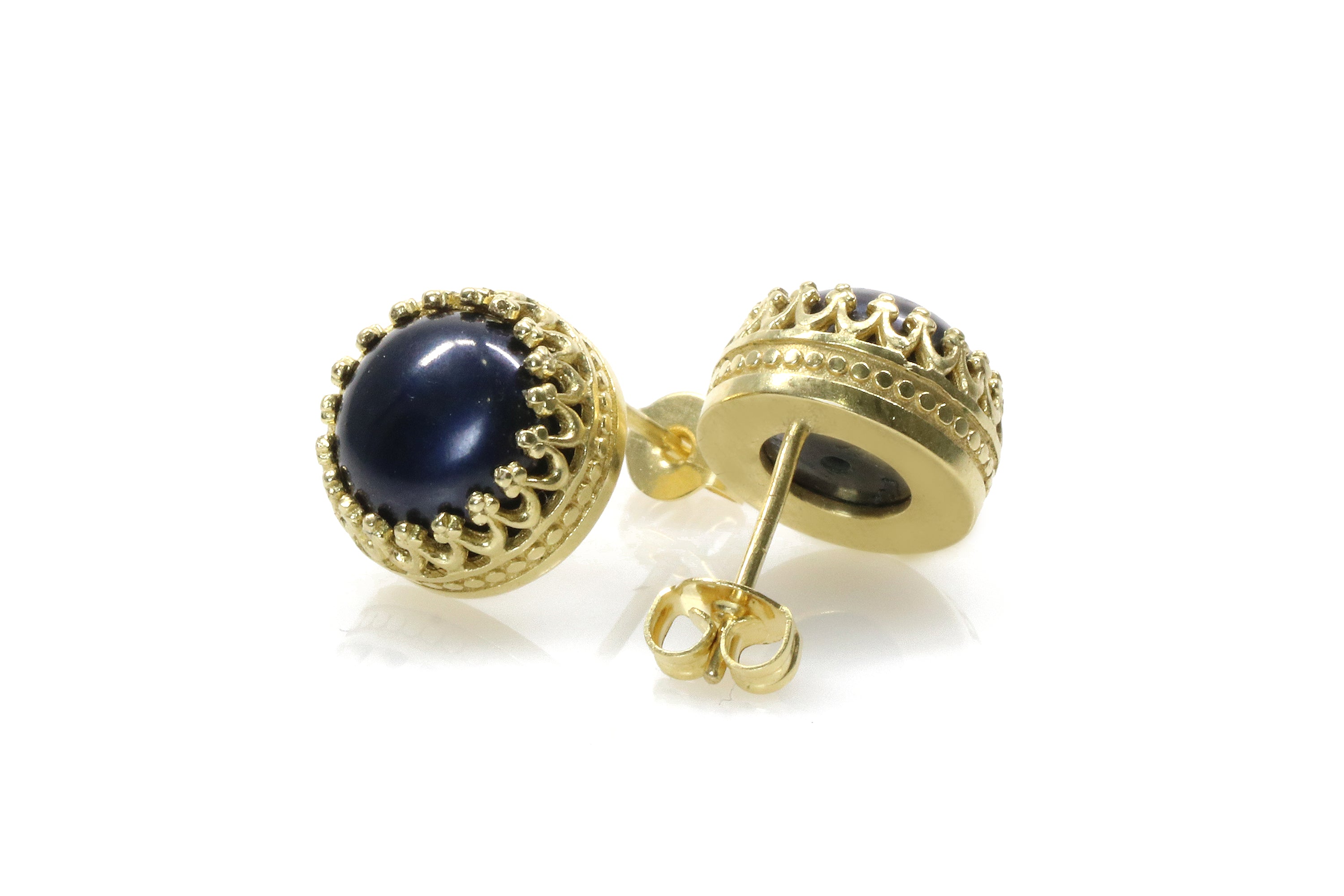 Black Pearl in 14k Gold Studs - Vintage Earrings, Gift Earrings, Everyday Earrings - Handmade Gold Earrings for Women Earrings Anemone Jewelry