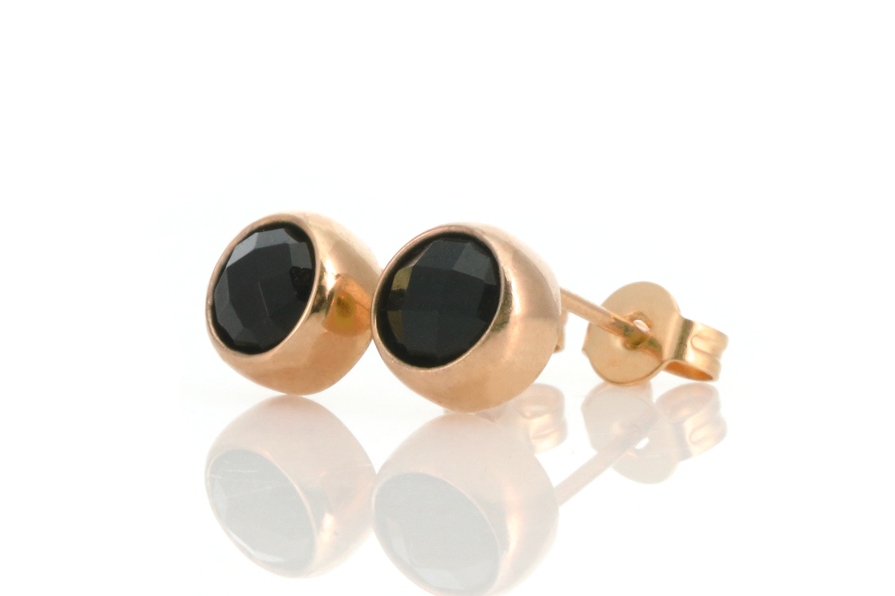 Round Black Onyx Bezel Set Earrings in 925 Sterling Silver Earrings Anemone Limited