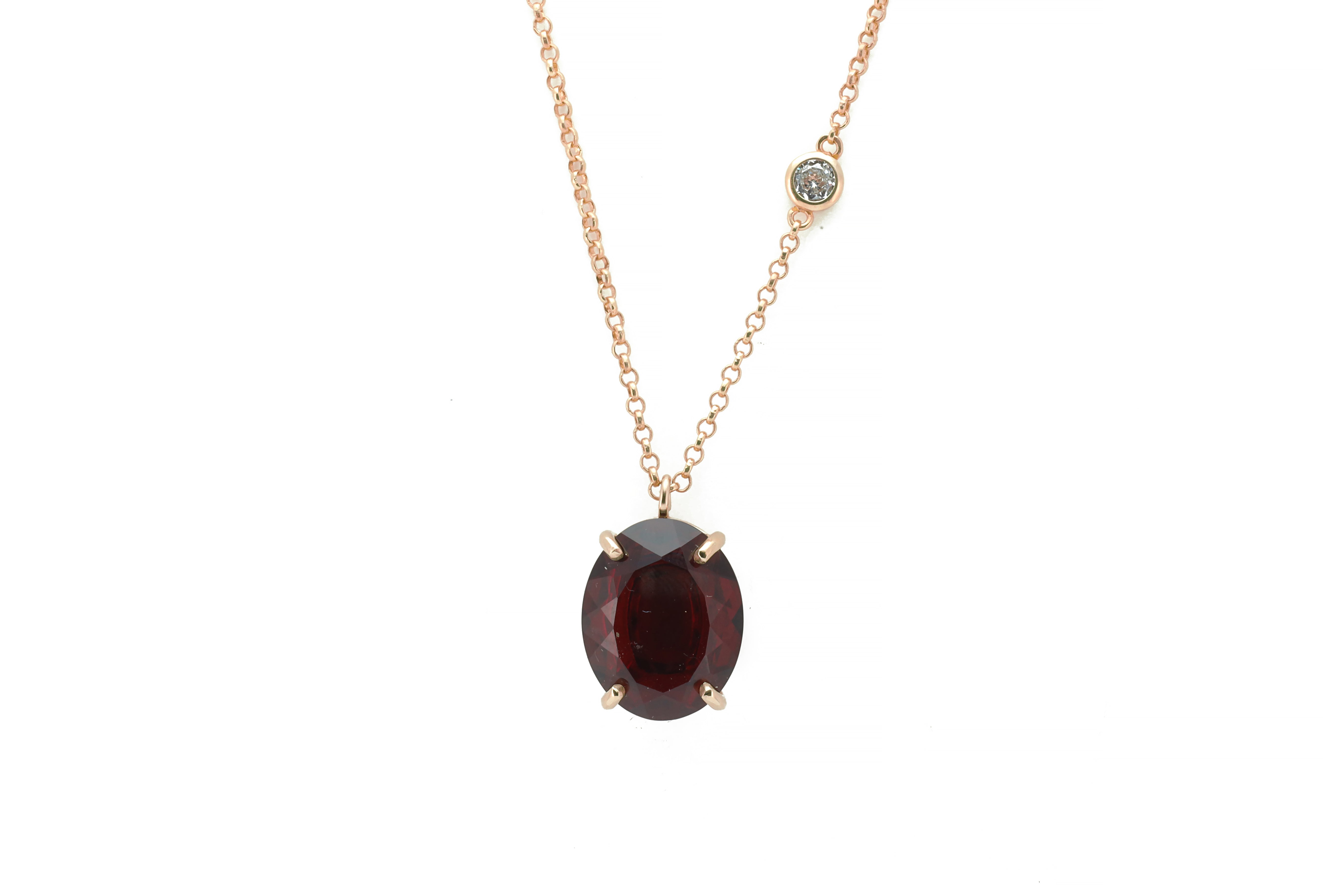 Gold Oval Garnet Gemstone with Cubic Zirconia Accent Gold Necklace necklaces Anemone Jewelry