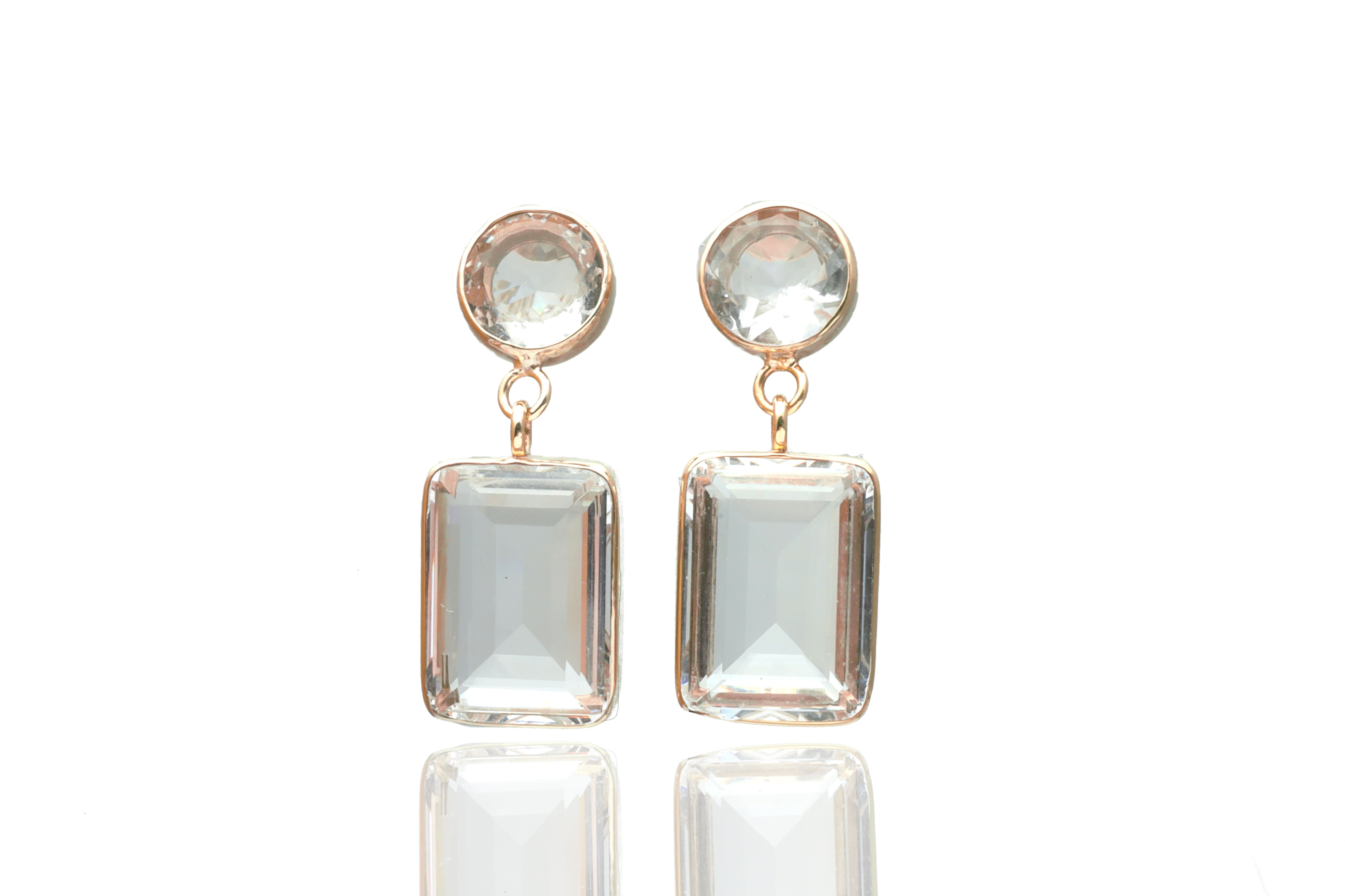Crystal Quartz Double Stone Gold Earrings Earrings Anemone Limited