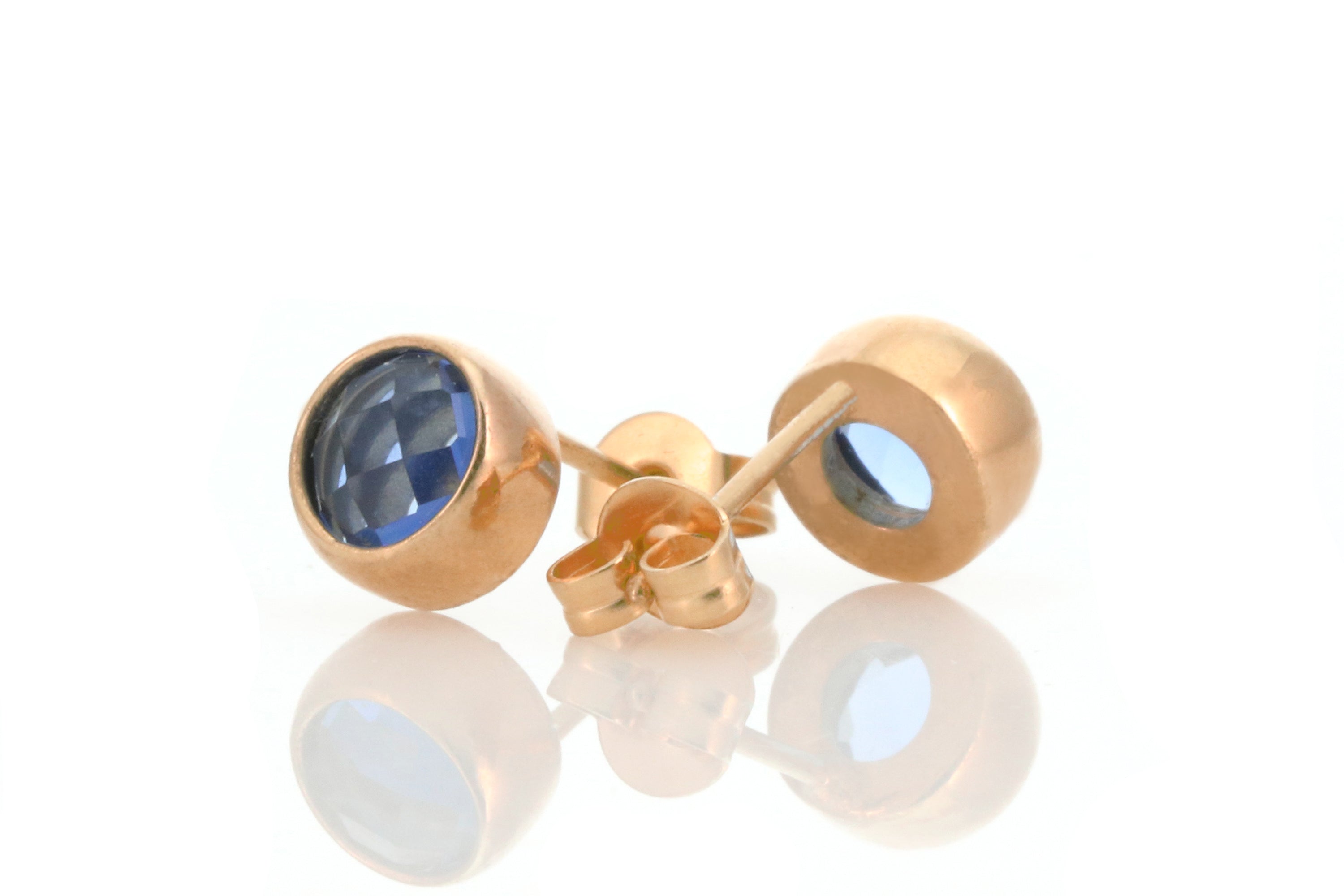 Round Faceted Cut Sapphire Earrings in 14k Gold Earrings Anemone Limited