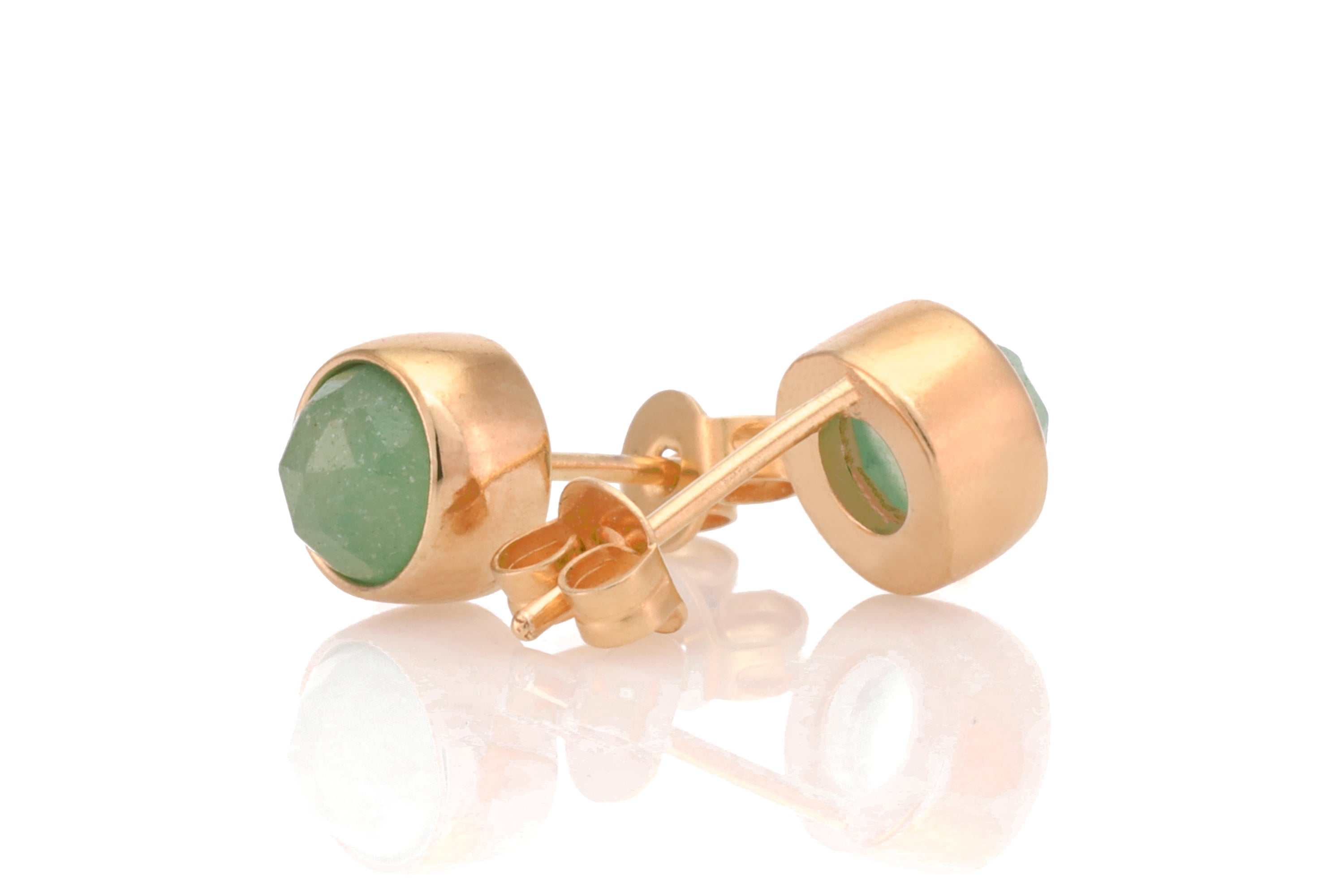 Gold Bezel Set Green Aventurine Stud Earrings Earrings Anemone Limited