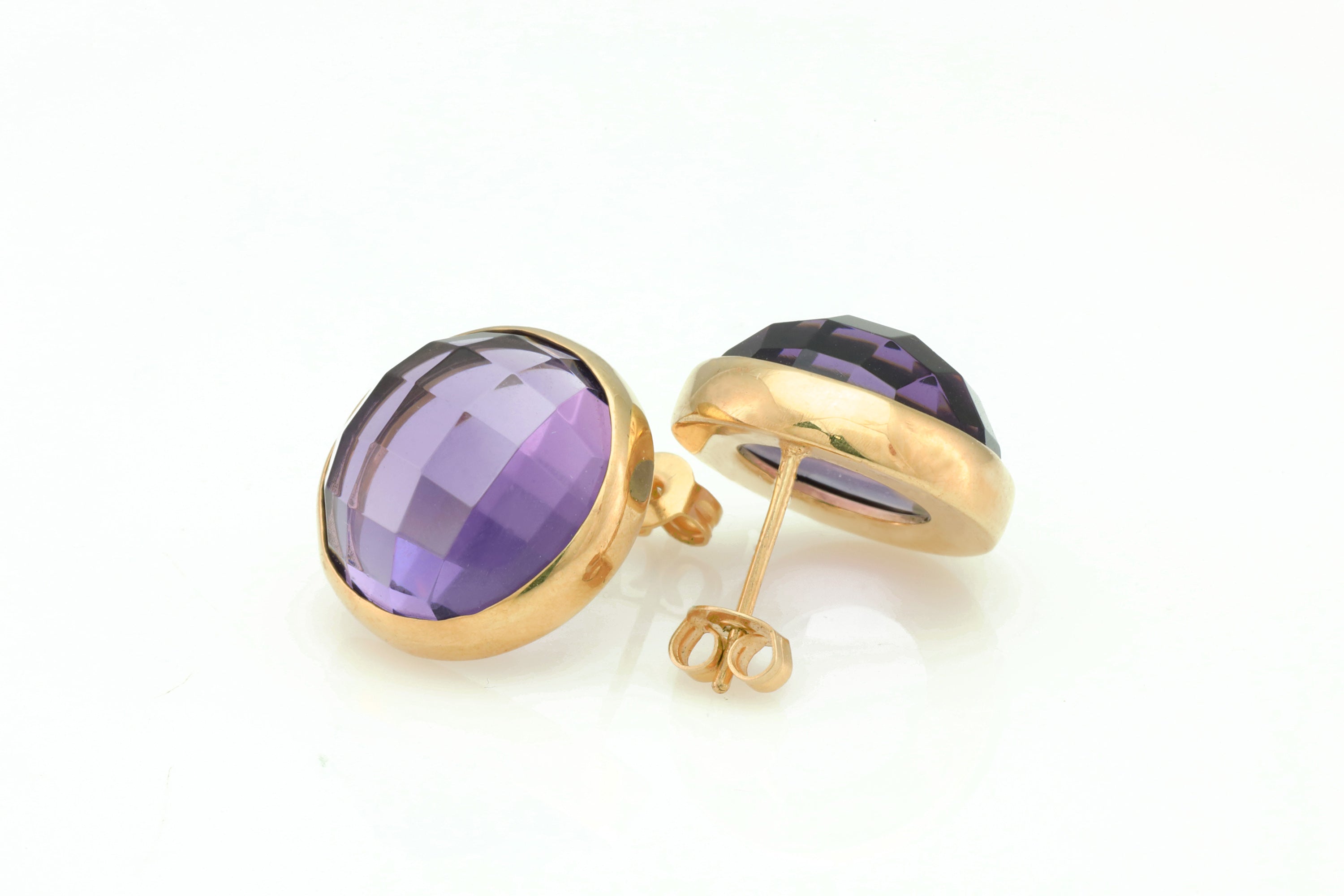 16mm Amethyst Purple Gemstone Gold Stud Earrings Earrings Anemone Limited