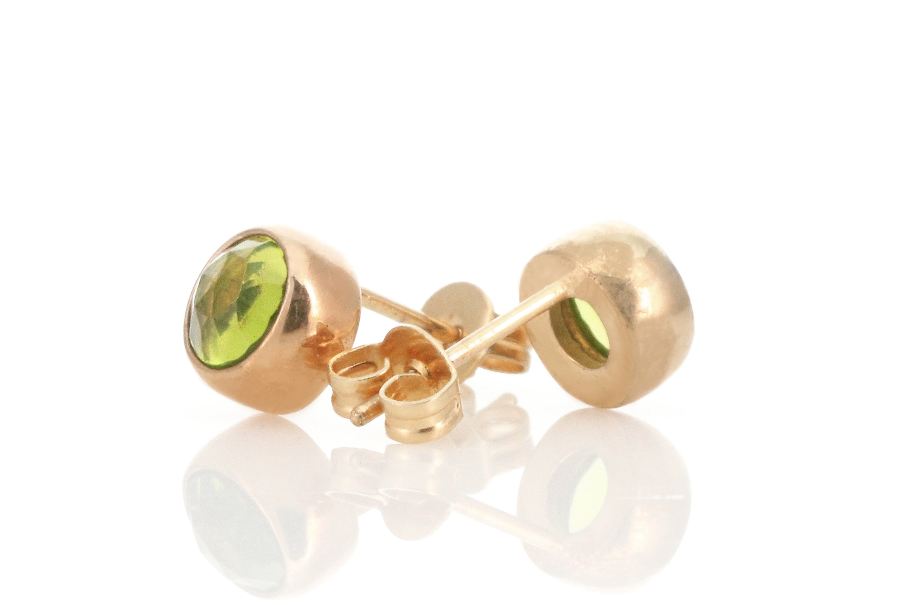 Round Peridot Gold Bezel Set Earrings Earrings Anemone Limited