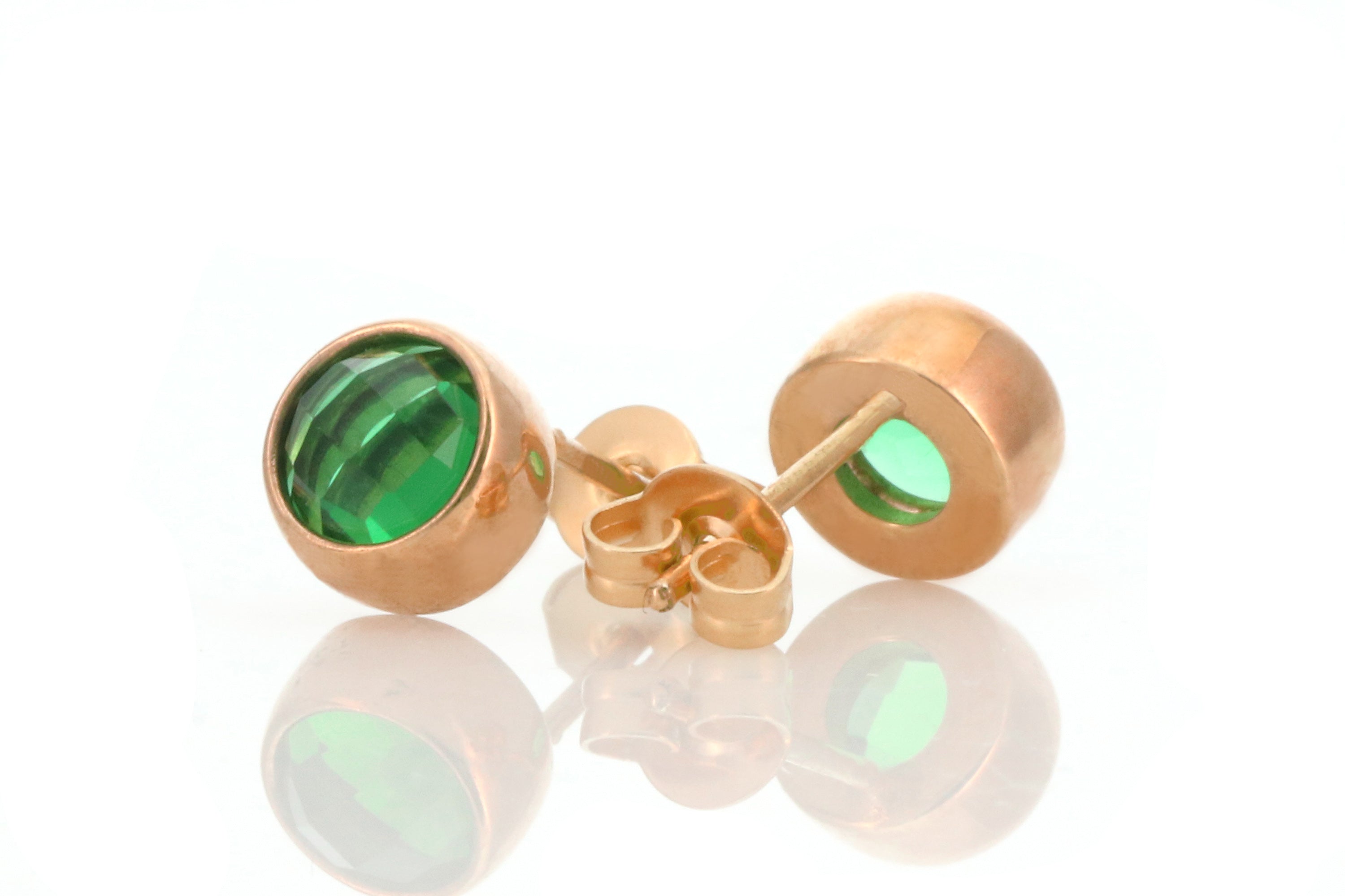 Stunning Round Bezel Set Gold Emerald Earrings Earrings Anemone Limited