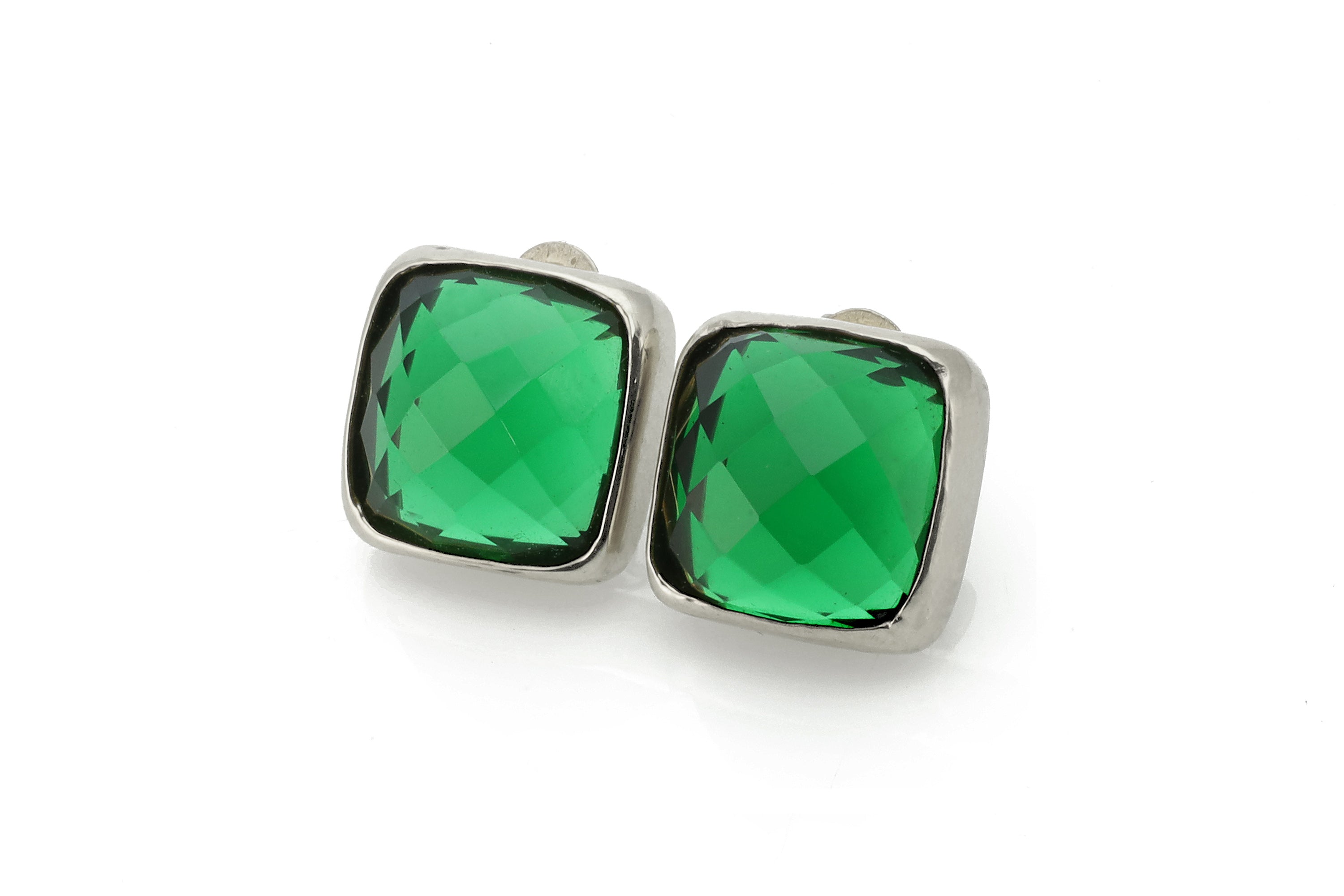 Square Emerald Gold Bezel Earrings Earrings Anemone Limited