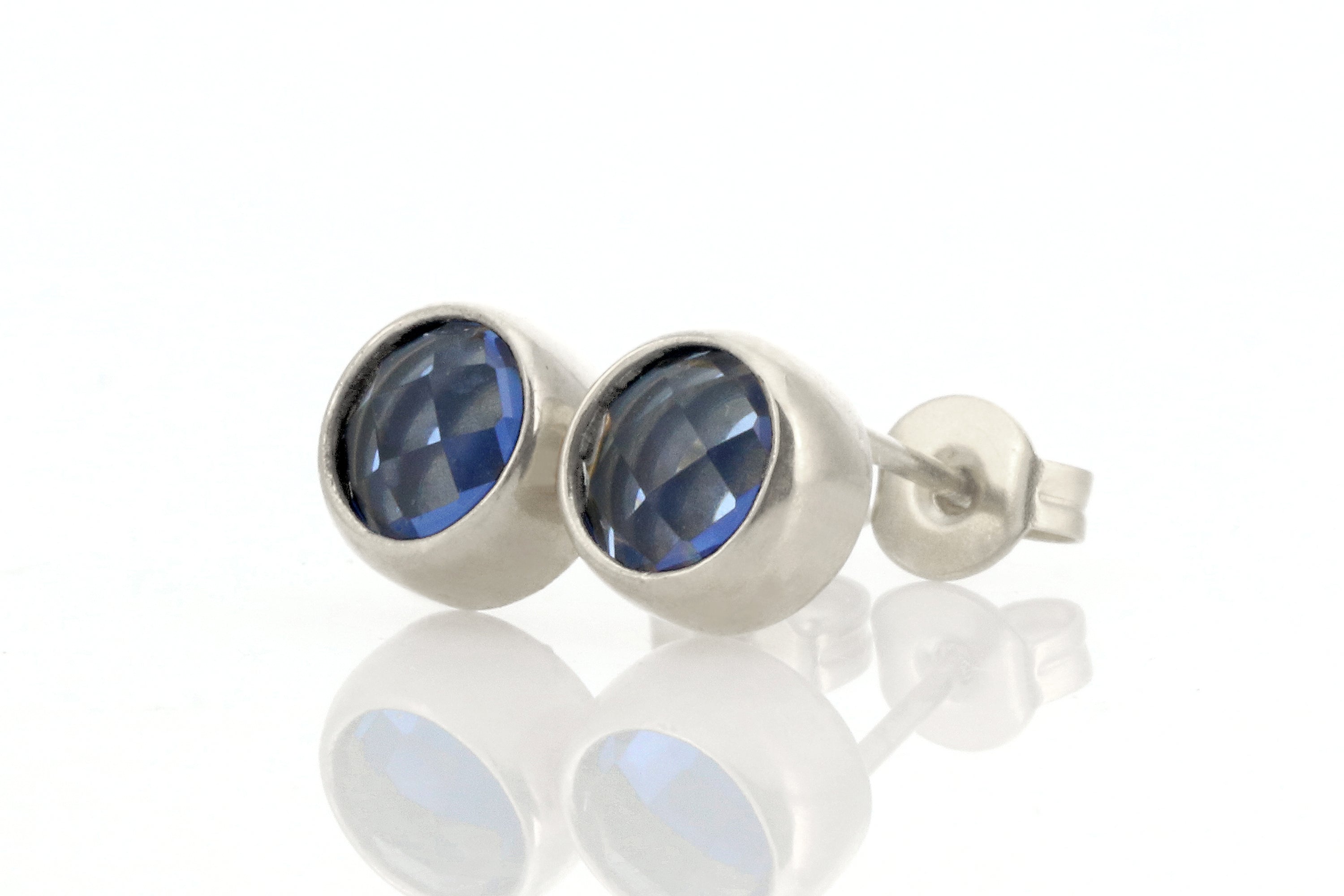 Round Faceted Cut Sapphire Earrings in 14k Gold Earrings Anemone Limited