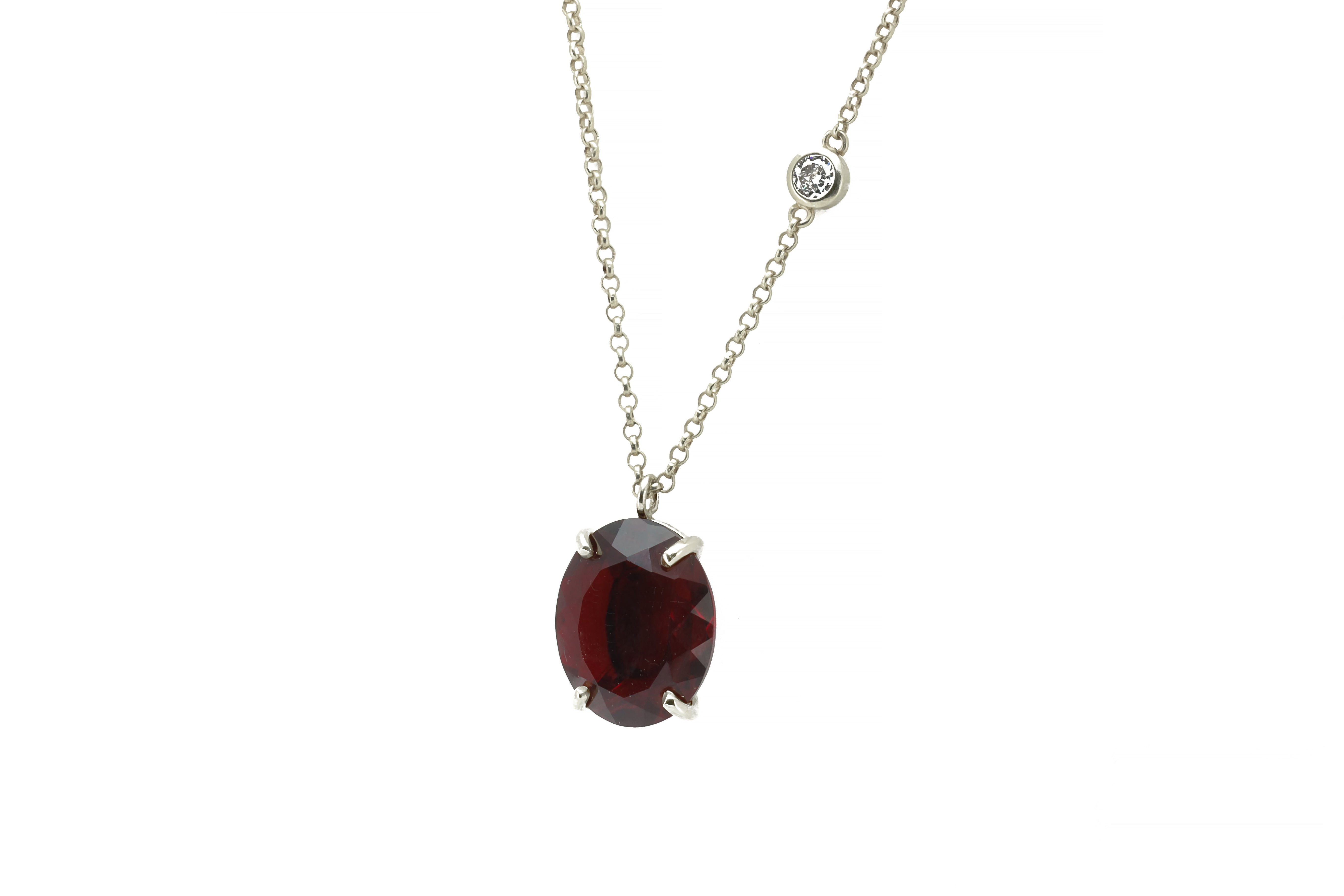 Gold Oval Garnet Gemstone with Cubic Zirconia Accent Gold Necklace necklaces Anemone Jewelry