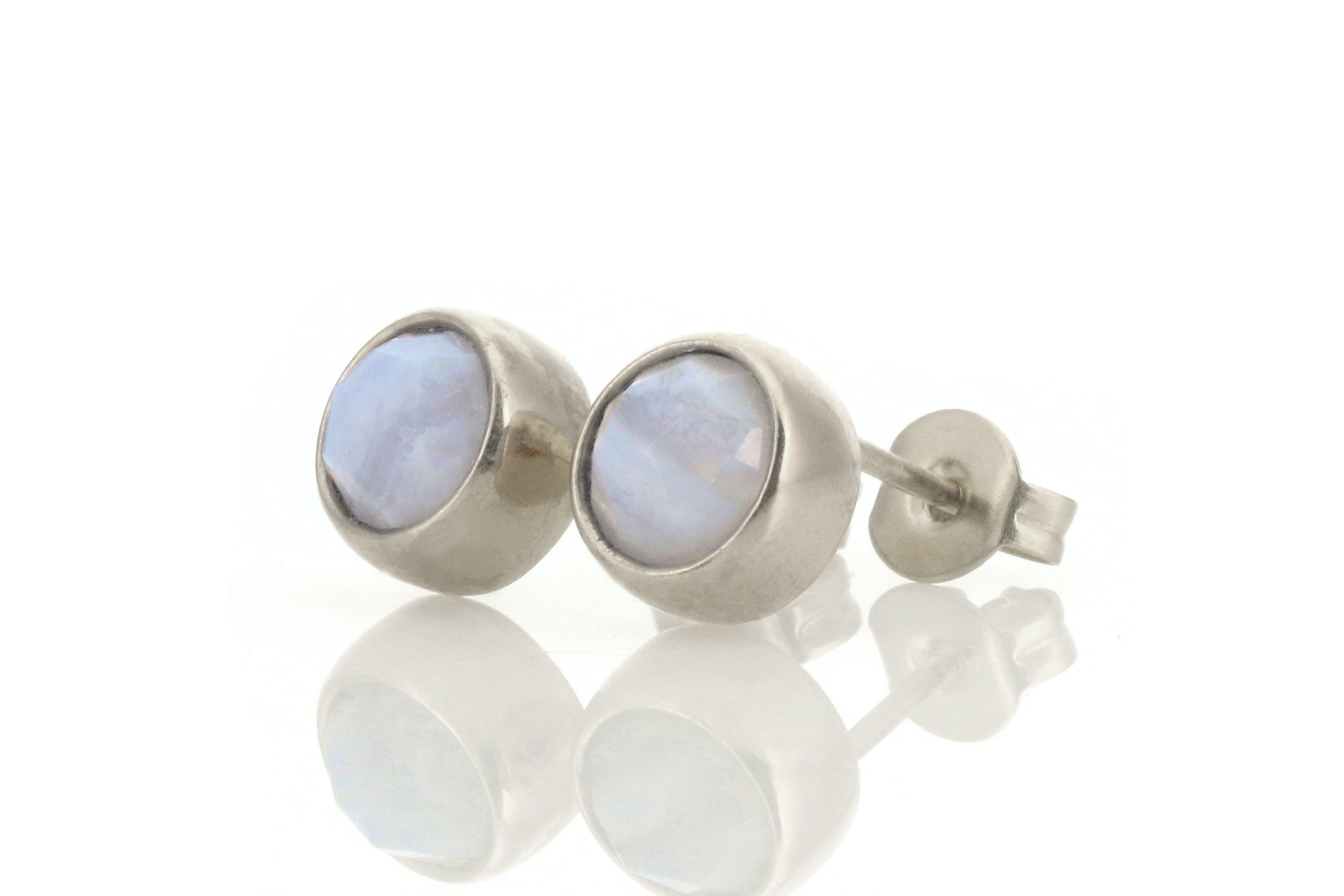 14k Solid Gold Blue Lace Agate Bezel Set Earrings Earrings Anemone Limited